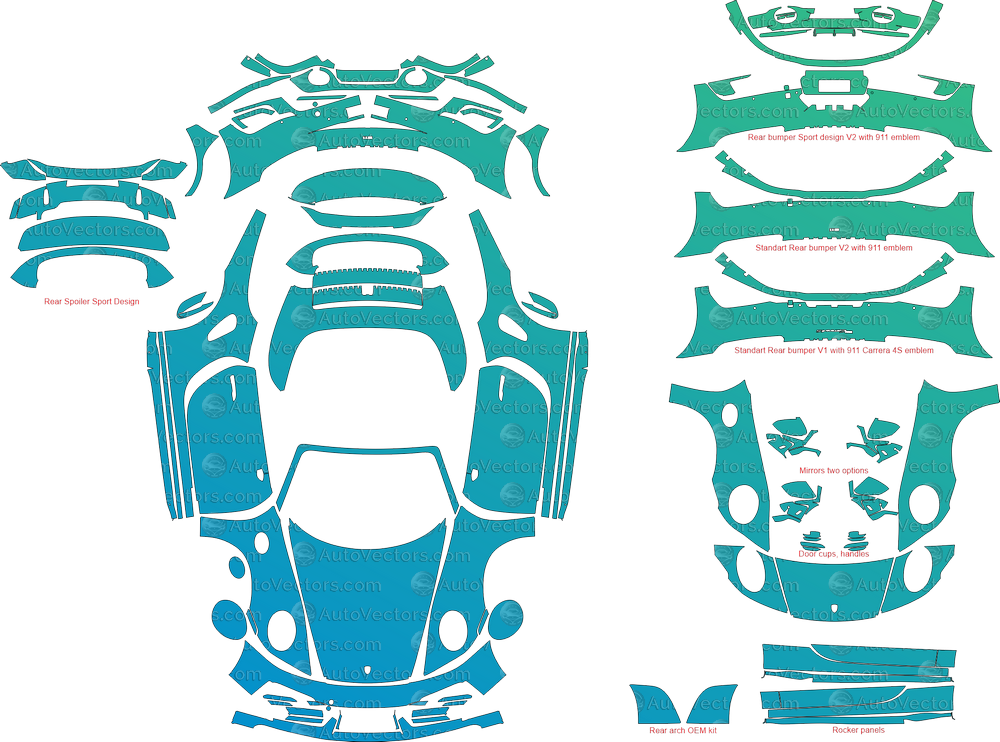 Digital vector file – precut PPF template for Porsche 911 (992) Turbo / Turbo S Sport Design (from 2020)"