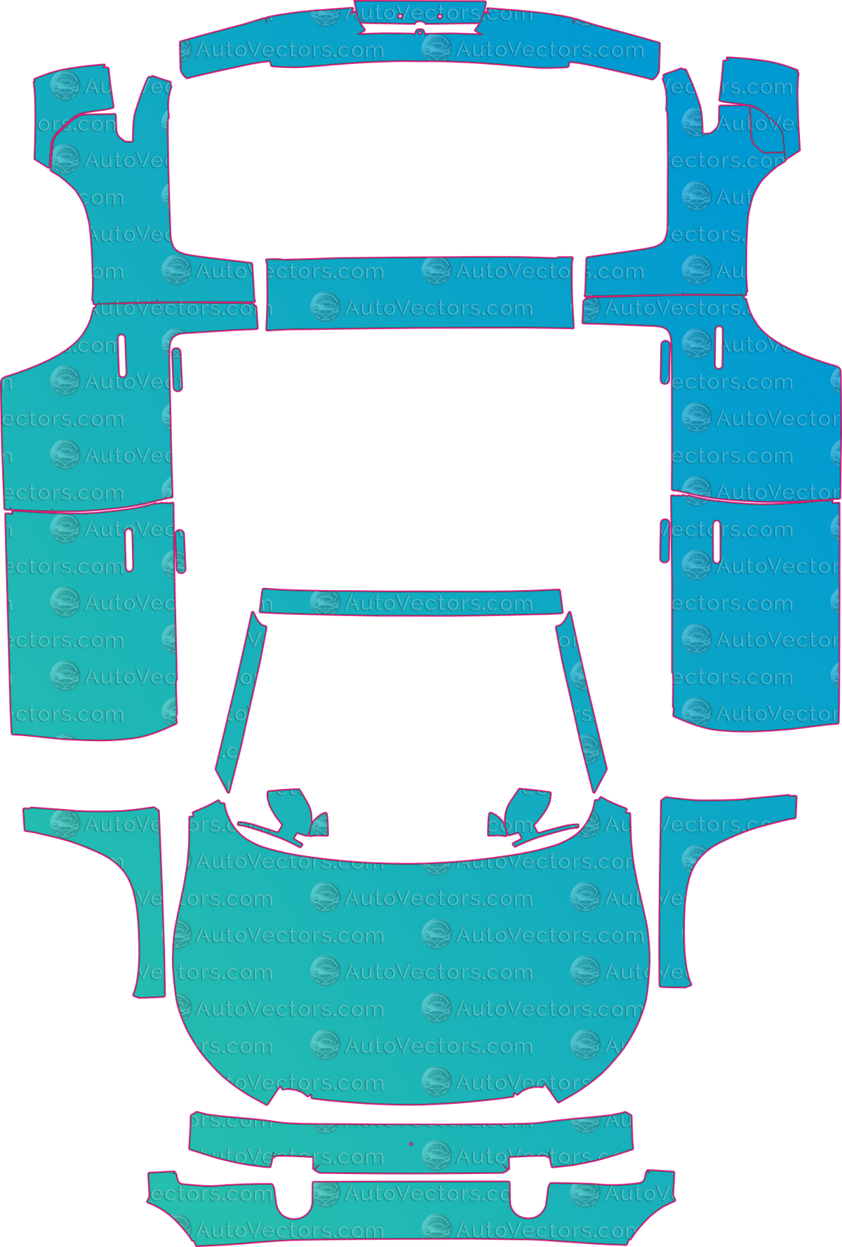 Rivian R2 (From 2026) SUV Pre-Cut PPF Pattern Templates – pre-cut PPF pattern templates, digital download vector files (CDR, AI, PDF, DXF, SVG)