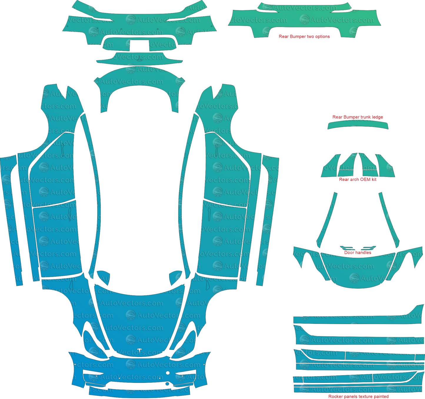Tesla Model 3 from 2017 pre-cut vector pattern for PPF, wrap and design – 1:1 full kit template, instant download