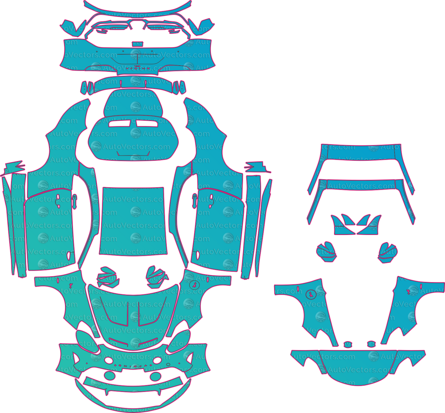 Alpine A110 R 70 Facelift (From 2026) Coupe Pre-Cut PPF Pattern Templates – pre-cut PPF pattern templates, digital download vector files (CDR, AI, PDF, DXF, SVG)