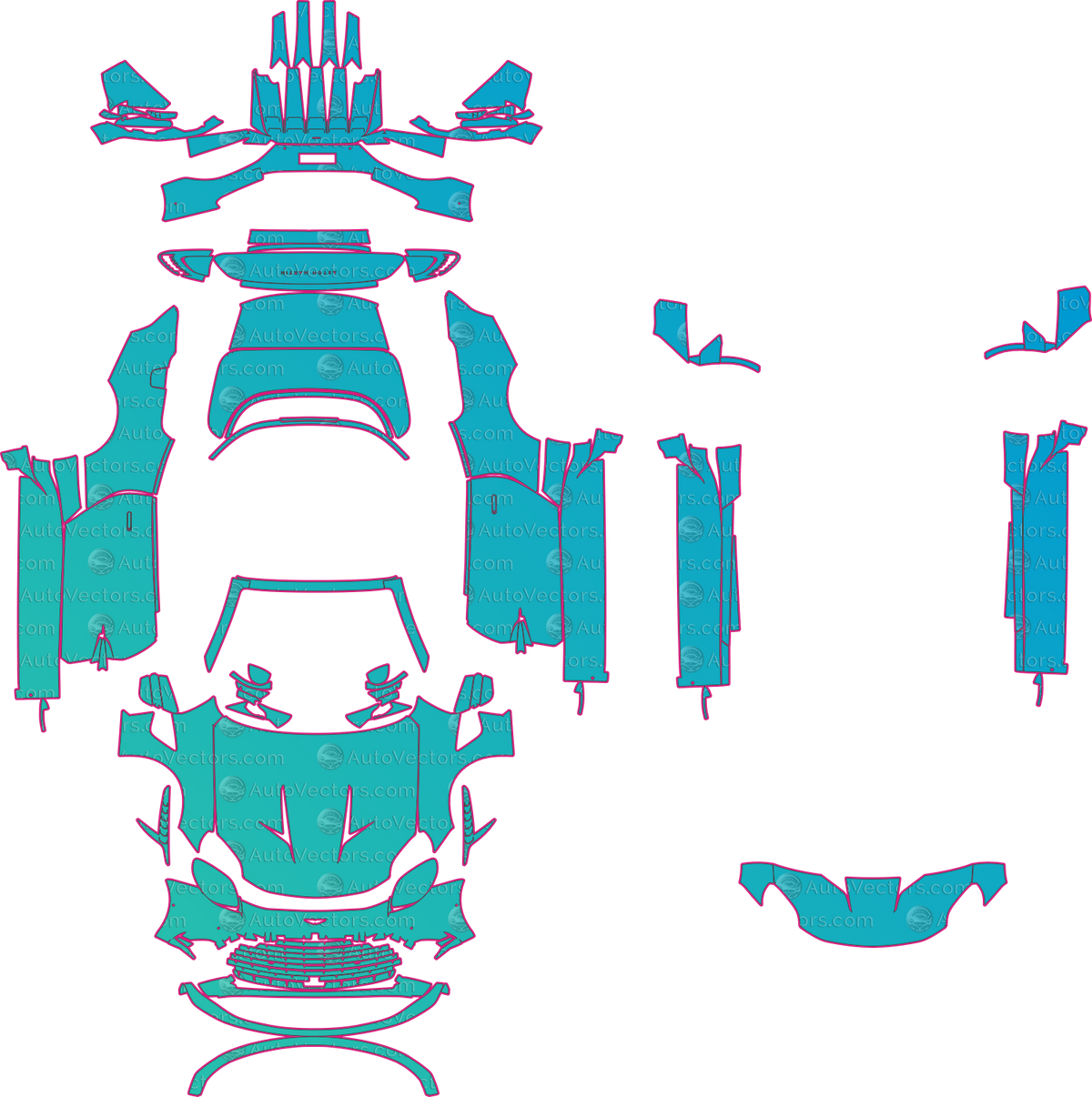 Aston Martin Vanquish Volante (From 2025) Convertible pre-cut PPF pattern layout