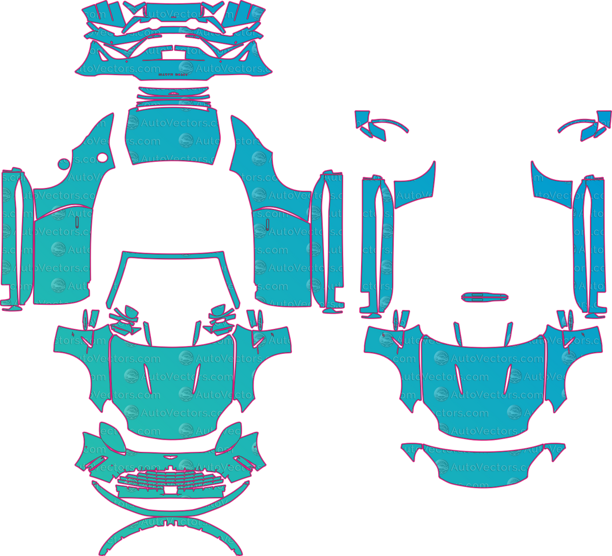 Aston Martin Vantage S (From 2026) Roadster pre-cut PPF pattern layout