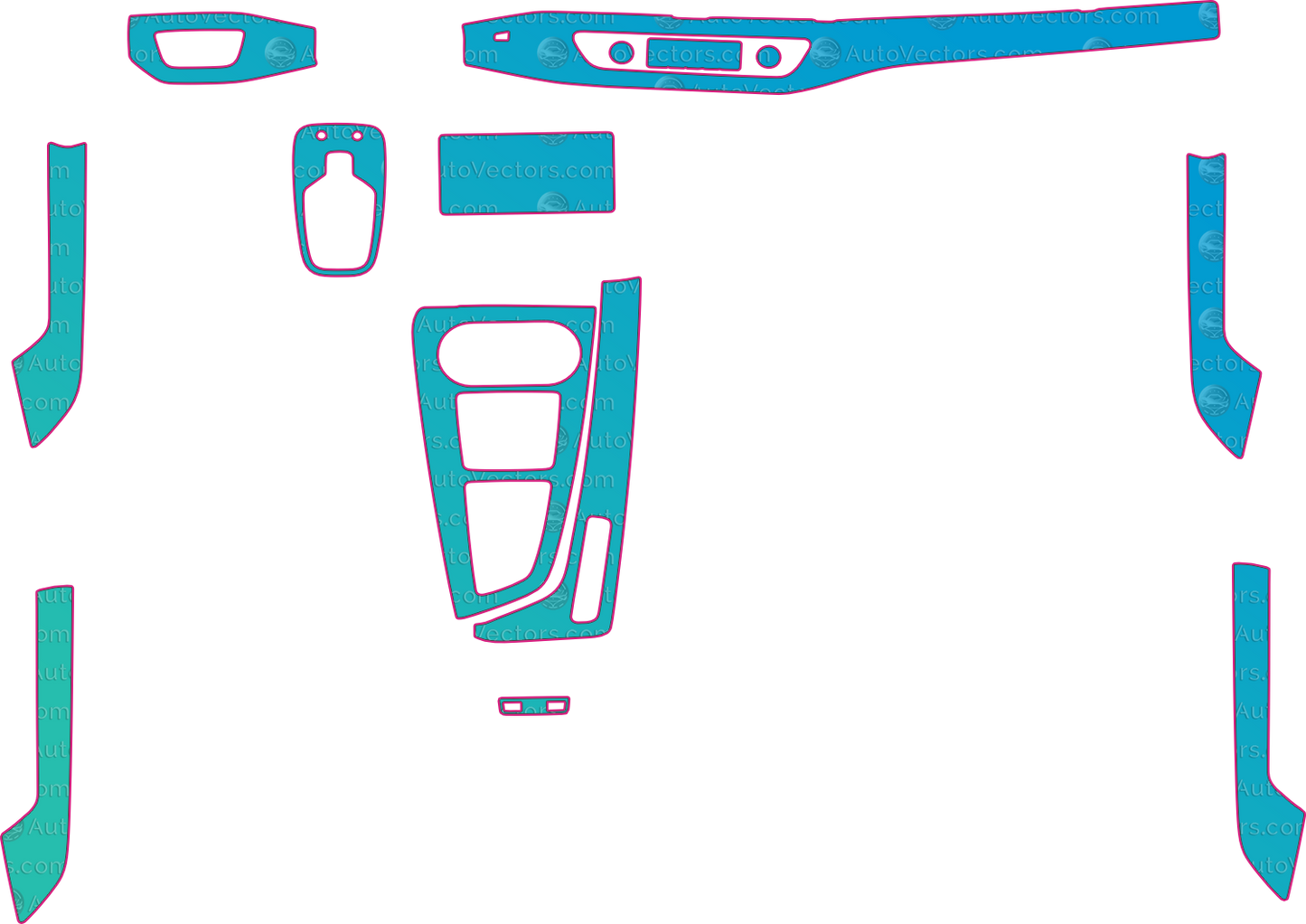 Audi A4L B9 Base (2017-2022) Sedan Interior Pre-Cut PPF Pattern Templates – interior pre-cut PPF pattern templates, digital download vector files (CDR, AI, PDF, DXF, SVG)