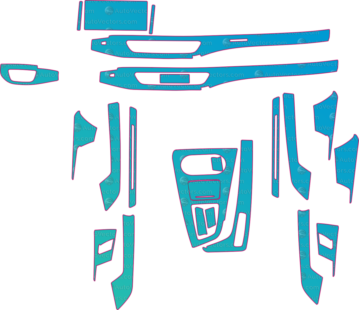 Audi A5 4-door (From 2021) Interior Pre-Cut PPF Pattern Templates – interior pre-cut PPF pattern templates, digital download vector files (CDR, AI, PDF, DXF, SVG)