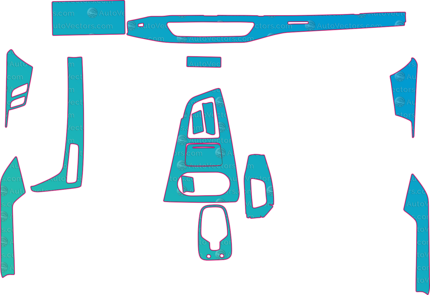 Audi A5 F5 2-door (From 2021) Interior Pre-Cut PPF Pattern Templates – interior pre-cut PPF pattern templates, digital download vector files (CDR, AI, PDF, DXF, SVG)