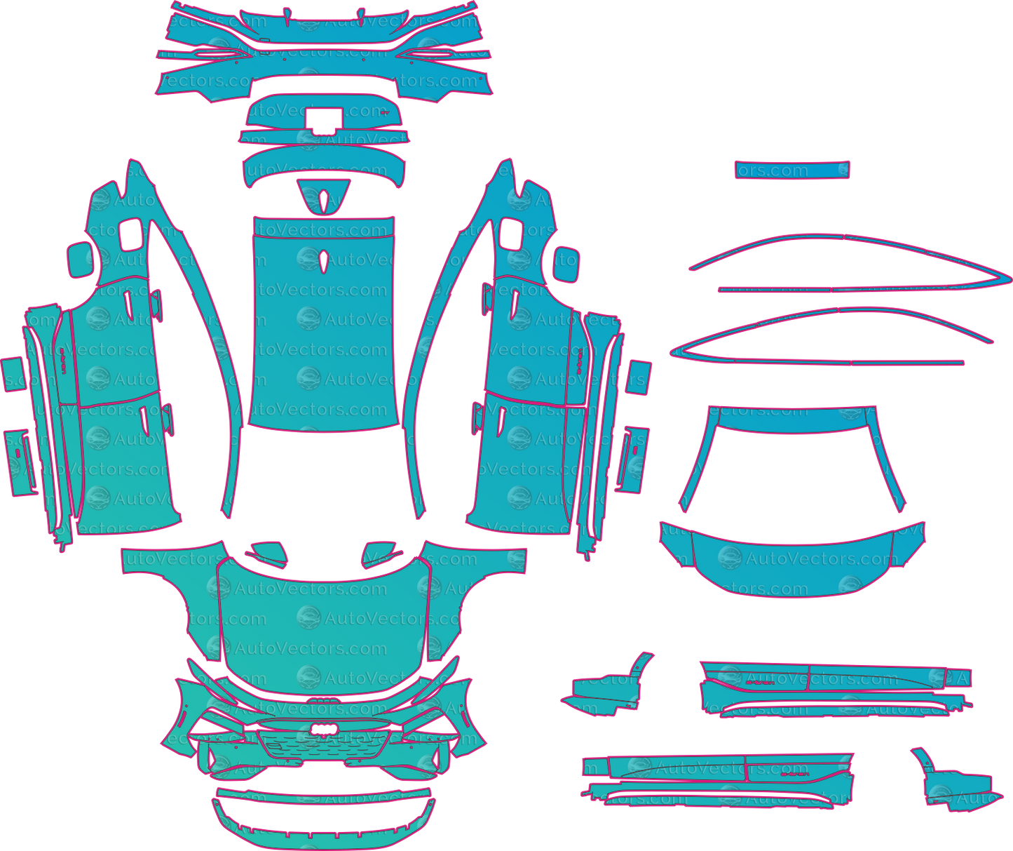 Audi A6 Sportback e-tron GHA Sport (From 2025) Hatchback Pre-Cut PPF Pattern Templates – pre-cut PPF pattern templates, digital download vector files (CDR, AI, PDF, DXF, SVG)