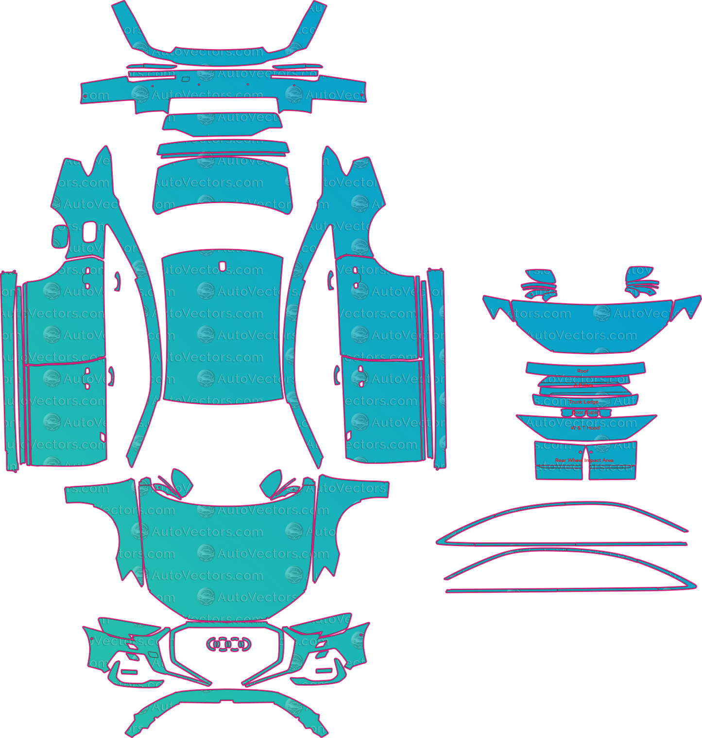 Audi A8 D5 Facelift (From 2022) Sedan Pre-Cut PPF Pattern Templates – pre-cut PPF pattern templates, digital download vector files (CDR, AI, PDF, DXF, SVG)