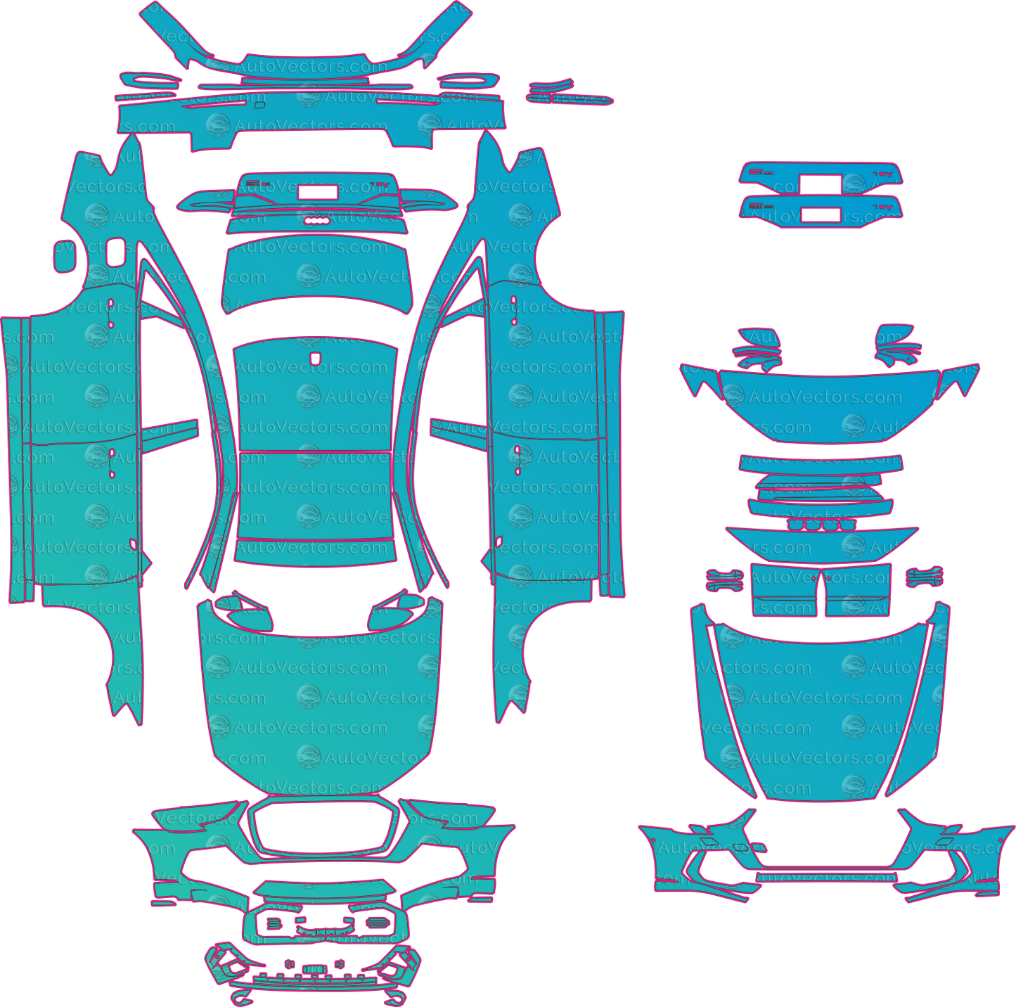 Audi A8 L D5 Facelift (From 2022) Sedan Pre-Cut PPF Pattern Templates – pre-cut PPF pattern templates, digital download vector files (CDR, AI, PDF, DXF, SVG)