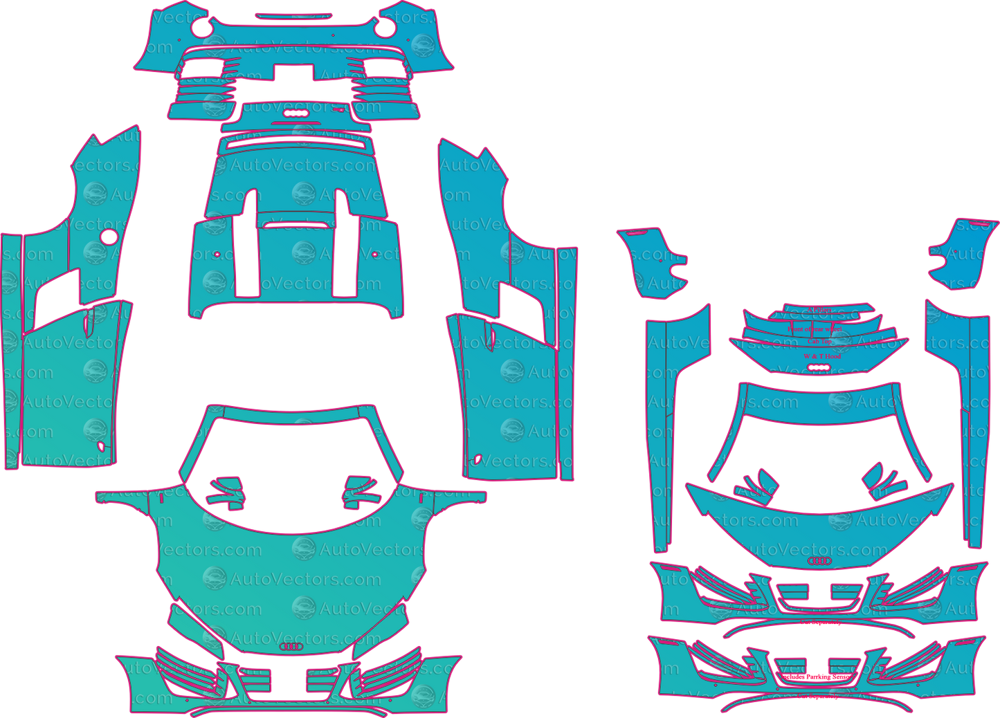 Audi R8 Type 42 V10 (From 2013) Spyder Pre-Cut PPF Pattern Templates – pre-cut PPF pattern templates, digital download vector files (CDR, AI, PDF, DXF, SVG)