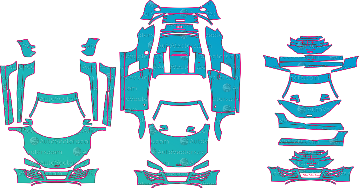Audi R8 Type 42 V10 5.2 (From 2010) Spyder Pre-Cut PPF Pattern Templates – pre-cut PPF pattern templates, digital download vector files (CDR, AI, PDF, DXF, SVG)