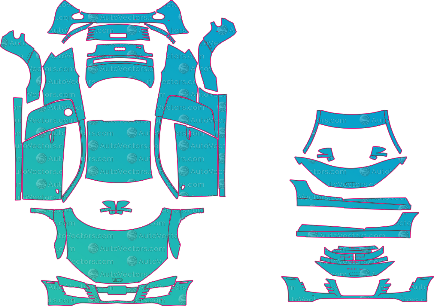 Audi R8 Type 42 V8 4.2 (From 2008) Coupe Pre-Cut PPF Pattern Templates – pre-cut PPF pattern templates, digital download vector files (CDR, AI, PDF, DXF, SVG)