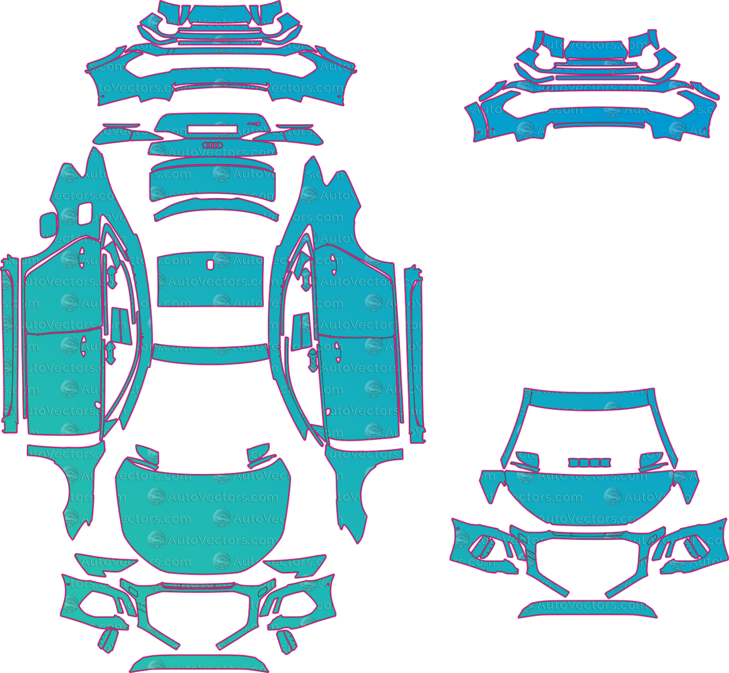 Audi RS 3 8Y (2021–2023) Sedan Pre-Cut PPF Pattern Templates – pre-cut PPF pattern templates, digital download vector files (CDR, AI, PDF, DXF, SVG)