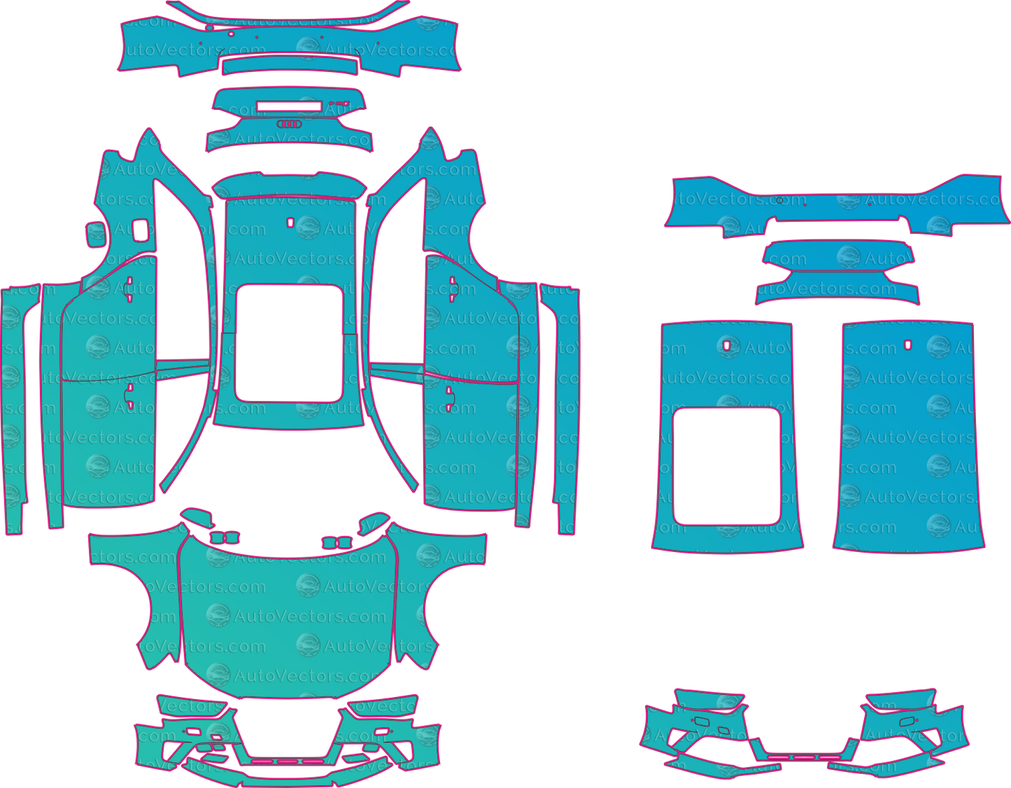 Audi RS 4 B8 Facelift (2012-2015) Avant Pre-Cut PPF Pattern Templates – pre-cut PPF pattern templates, digital download vector files (CDR, AI, PDF, DXF, SVG)