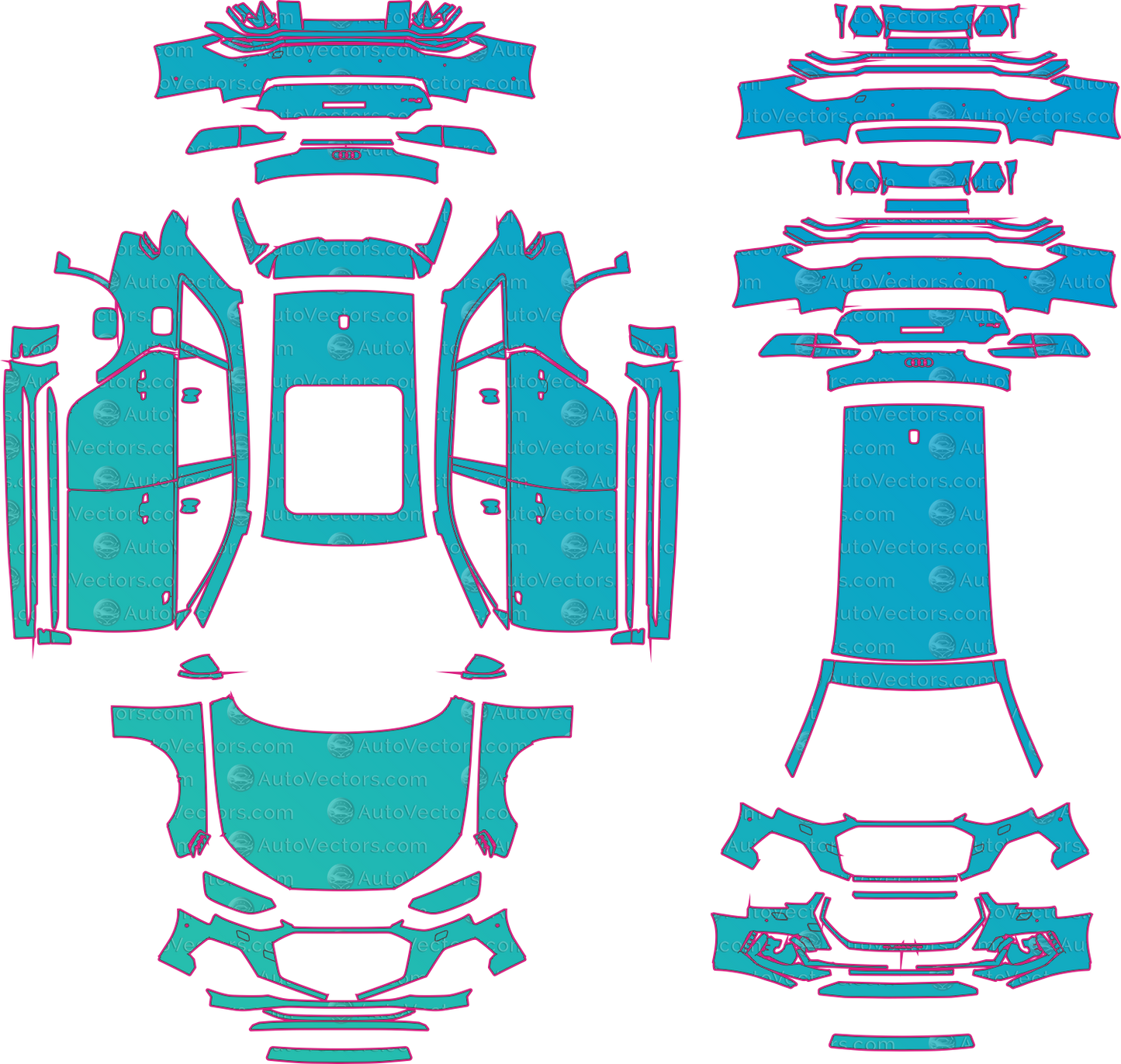 Audi RS4 B9 Facelift (From 2019) Avant Pre-Cut PPF Pattern Templates – pre-cut PPF pattern templates, digital download vector files (CDR, AI, PDF, DXF, SVG)