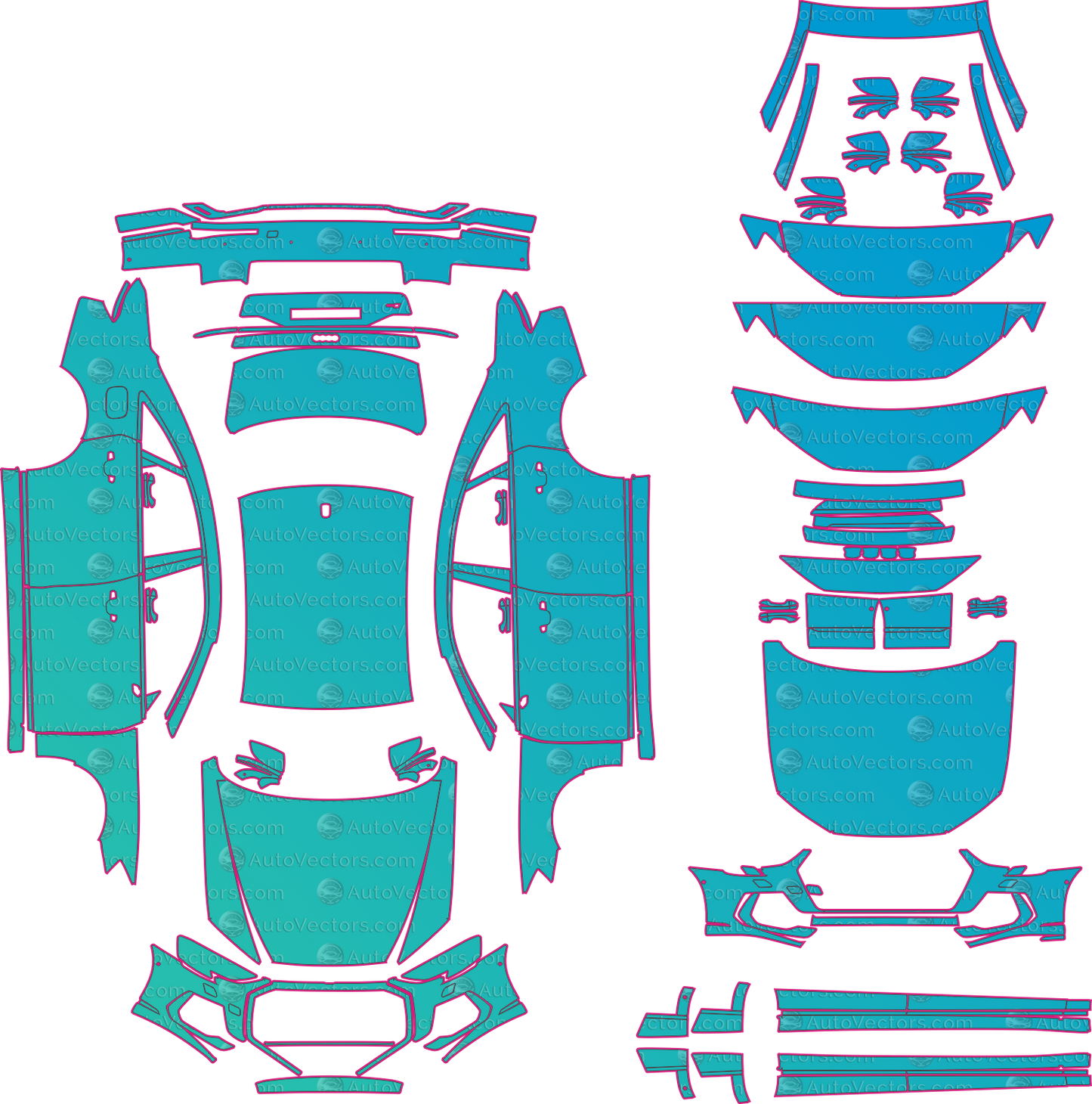 Audi S8 4N Facelift (From 2022) Sedan Pre-Cut PPF Pattern Templates – pre-cut PPF pattern templates, digital download vector files (CDR, AI, PDF, DXF, SVG)