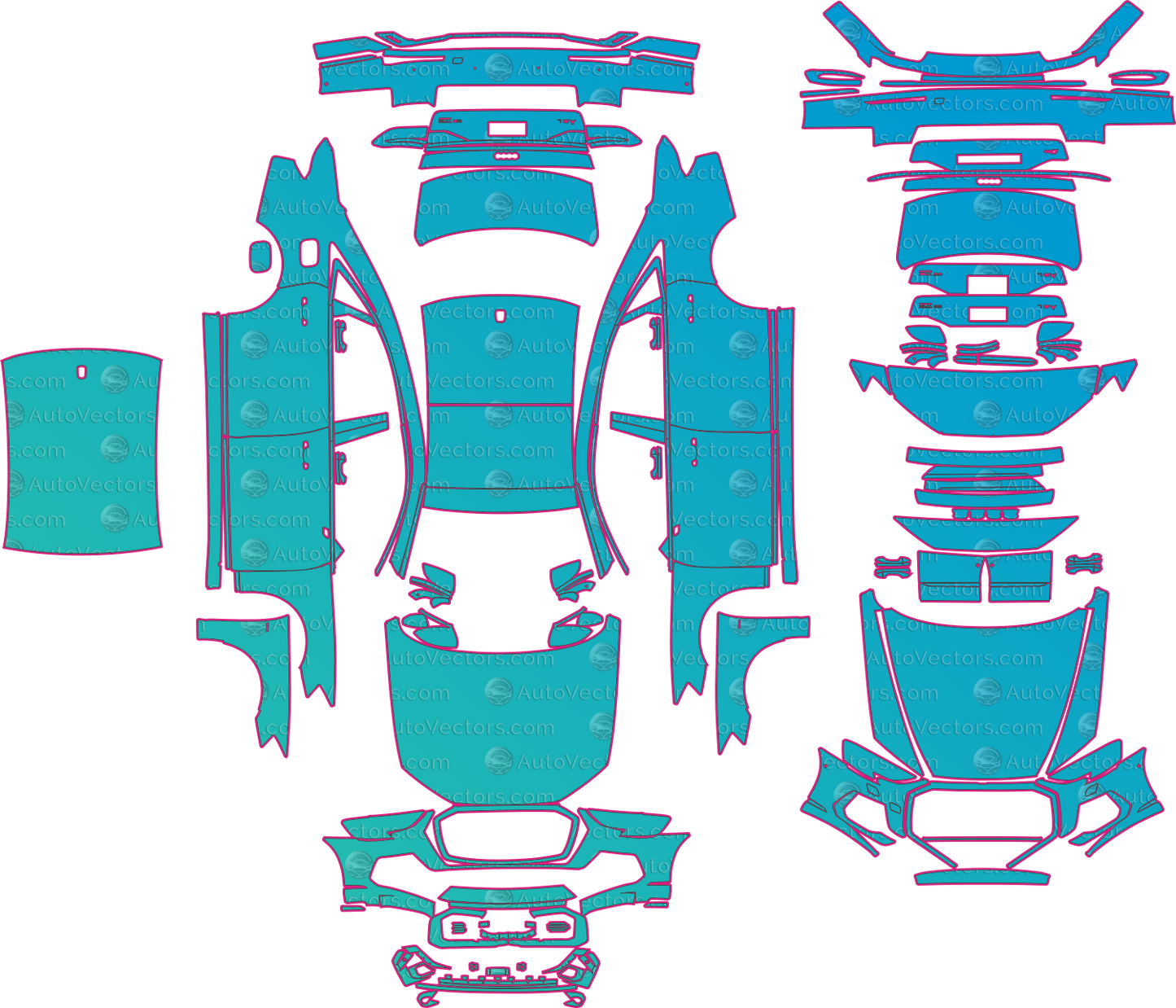 Audi S8 L D5 Facelift (From 2022) Sedan Pre-Cut PPF Pattern Templates – pre-cut PPF pattern templates, digital download vector files (CDR, AI, PDF, DXF, SVG)