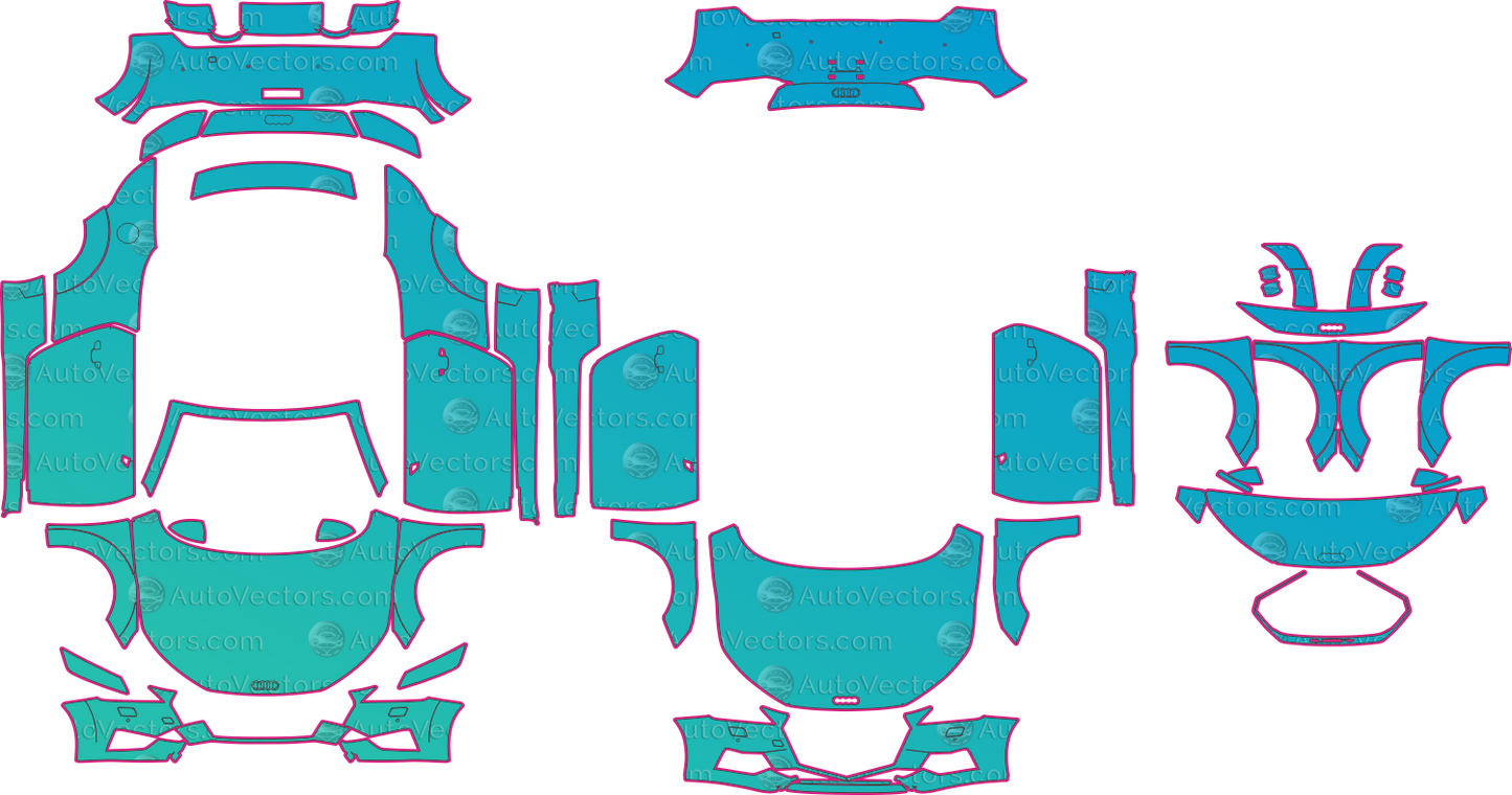 Audi TT 8S Facelift (From 2019) Convertible Pre-Cut PPF Pattern Templates – pre-cut PPF pattern templates, digital download vector files (CDR, AI, PDF, DXF, SVG)