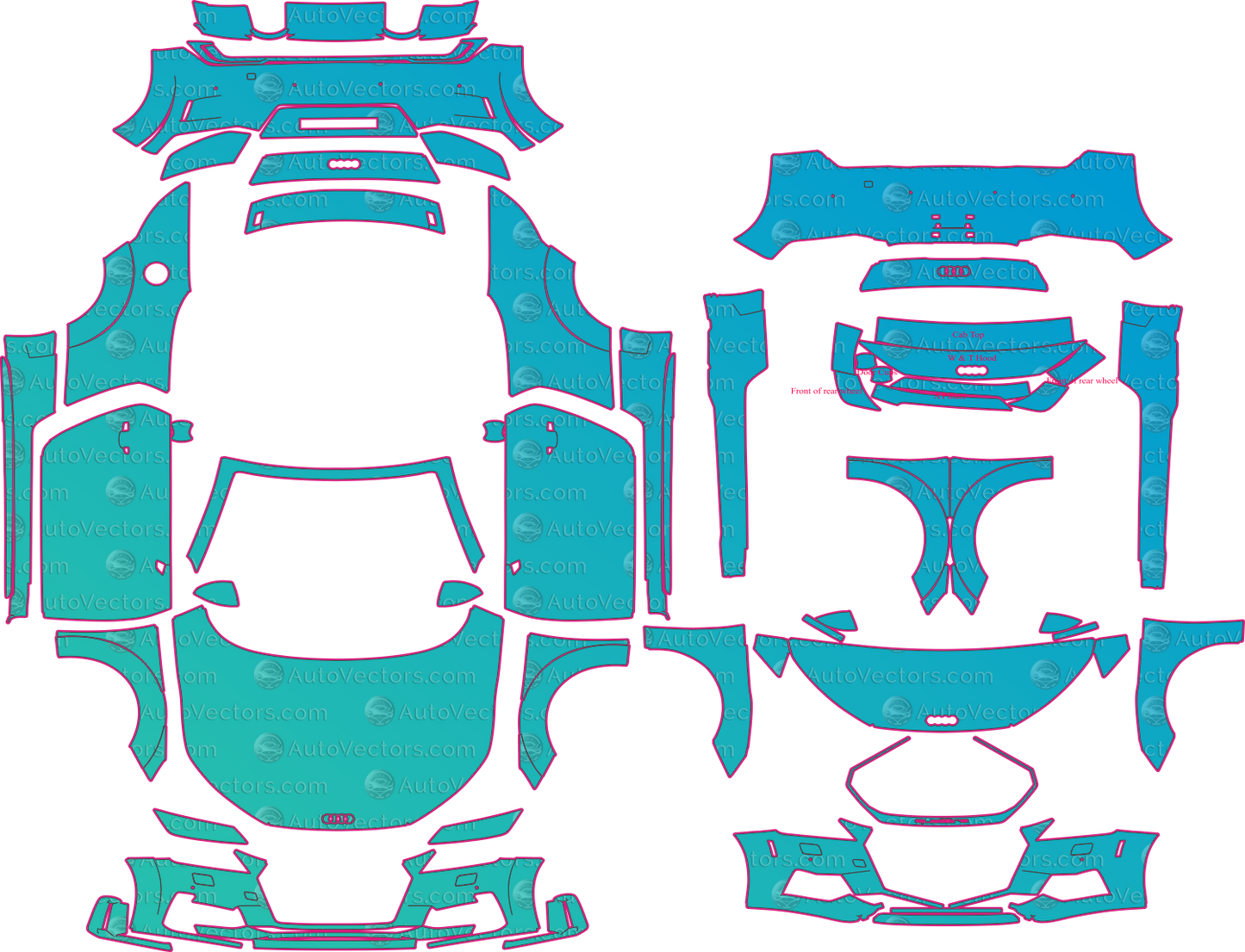 Audi TT 8S S line Facelift (From 2019) Convertible Pre-Cut PPF Pattern Templates – pre-cut PPF pattern templates, digital download vector files (CDR, AI, PDF, DXF, SVG)