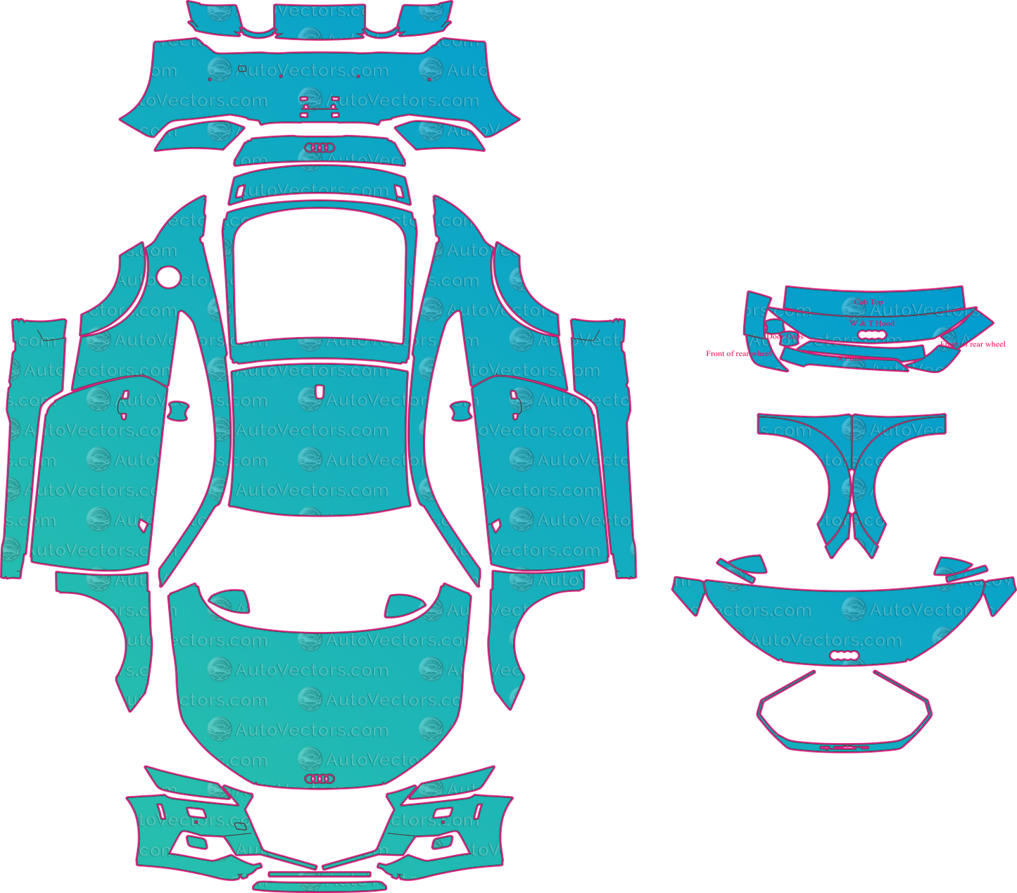 Audi TT 8S S line Facelift (From 2019) Coupe Pre-Cut PPF Pattern Templates – pre-cut PPF pattern templates, digital download vector files (CDR, AI, PDF, DXF, SVG)