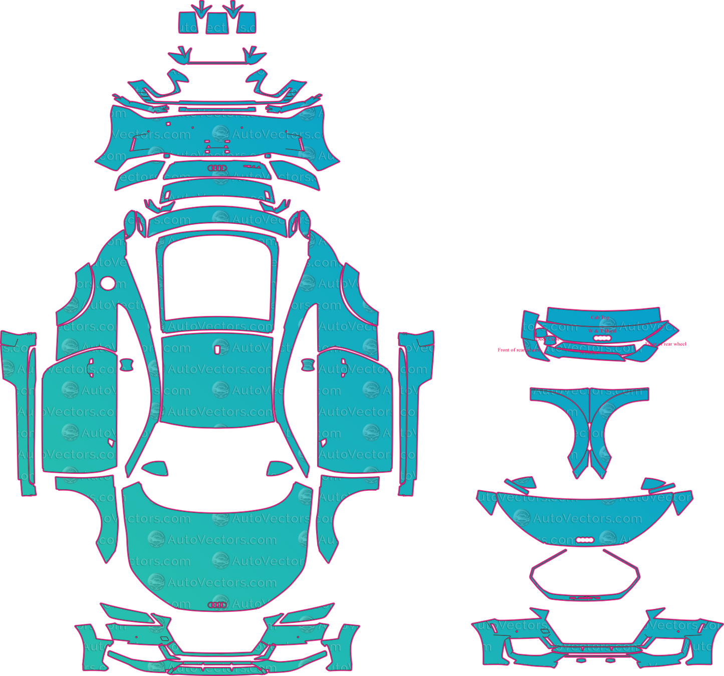 Audi TT RS 8S Facelift (2019-2023) Coupe Pre-Cut PPF Pattern Templates – pre-cut PPF pattern templates, digital download vector files (CDR, AI, PDF, DXF, SVG)