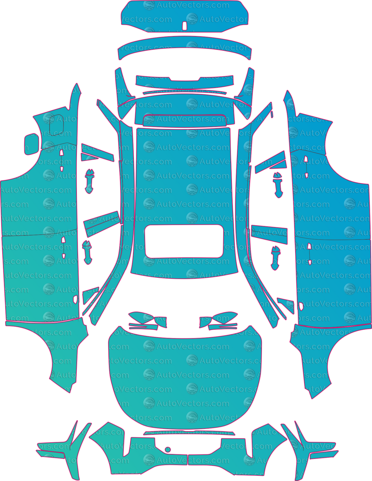 Bestune T55 Base (From 2021) pre-cut PPF pattern layout