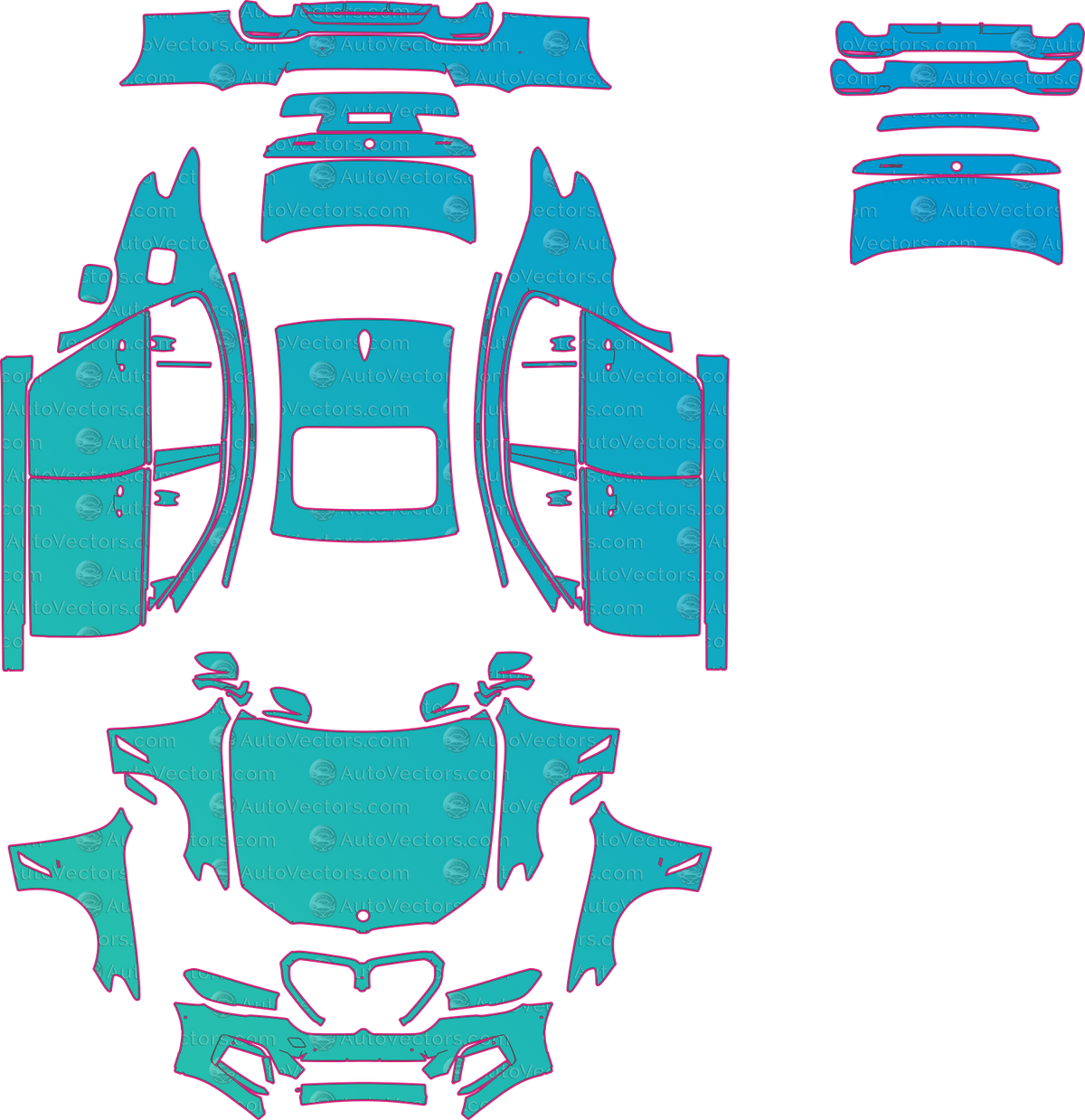 BMW 5 Series M Sport-M550i (From 2020) Sedan pre-cut PPF pattern layout