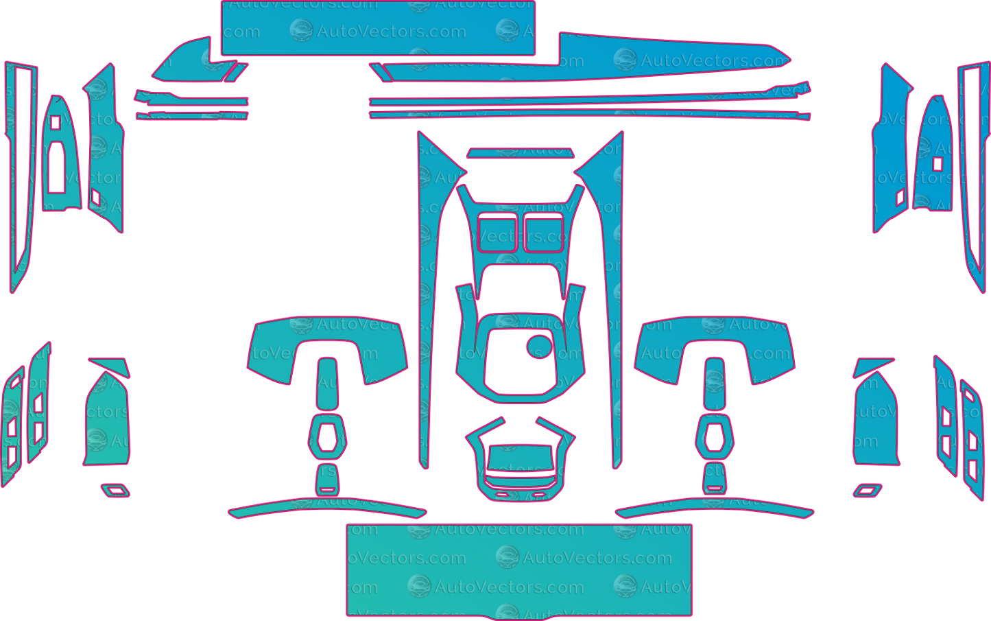 BMW 7 Series (From 2024) Sedan Interior Pre-Cut PPF Pattern Templates – interior pre-cut PPF pattern templates, digital download vector files (CDR, AI, PDF, DXF, SVG)