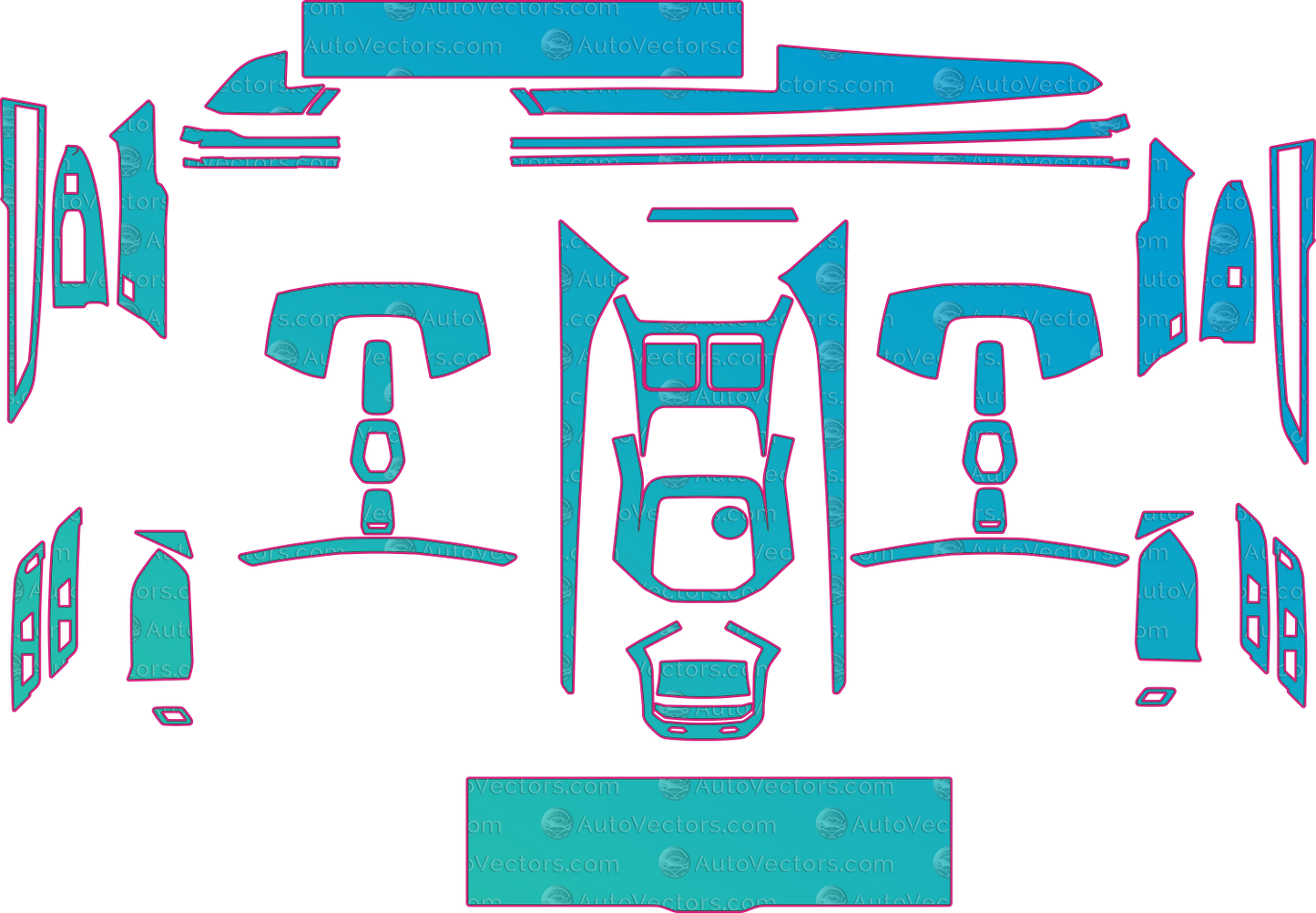 BMW 7 SERIES G70 750e xDrive (From 2023) Sedan Interior Pre-Cut PPF Pattern Templates – interior pre-cut PPF pattern templates, digital download vector files (CDR, AI, PDF, DXF, SVG)
