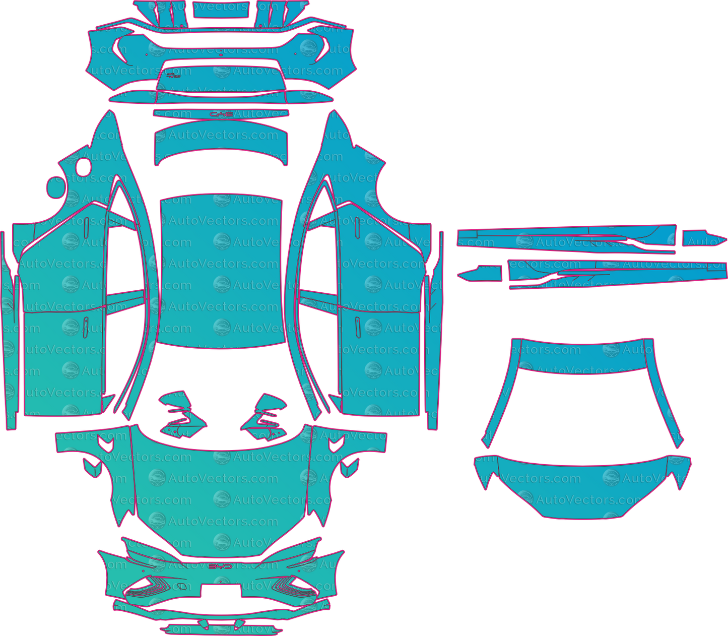 BYD Seal Eu (From 2026) Sedan – pre-cut PPF pattern templates, instant digital download vector cut files (CDR, AI, PDF, SVG)