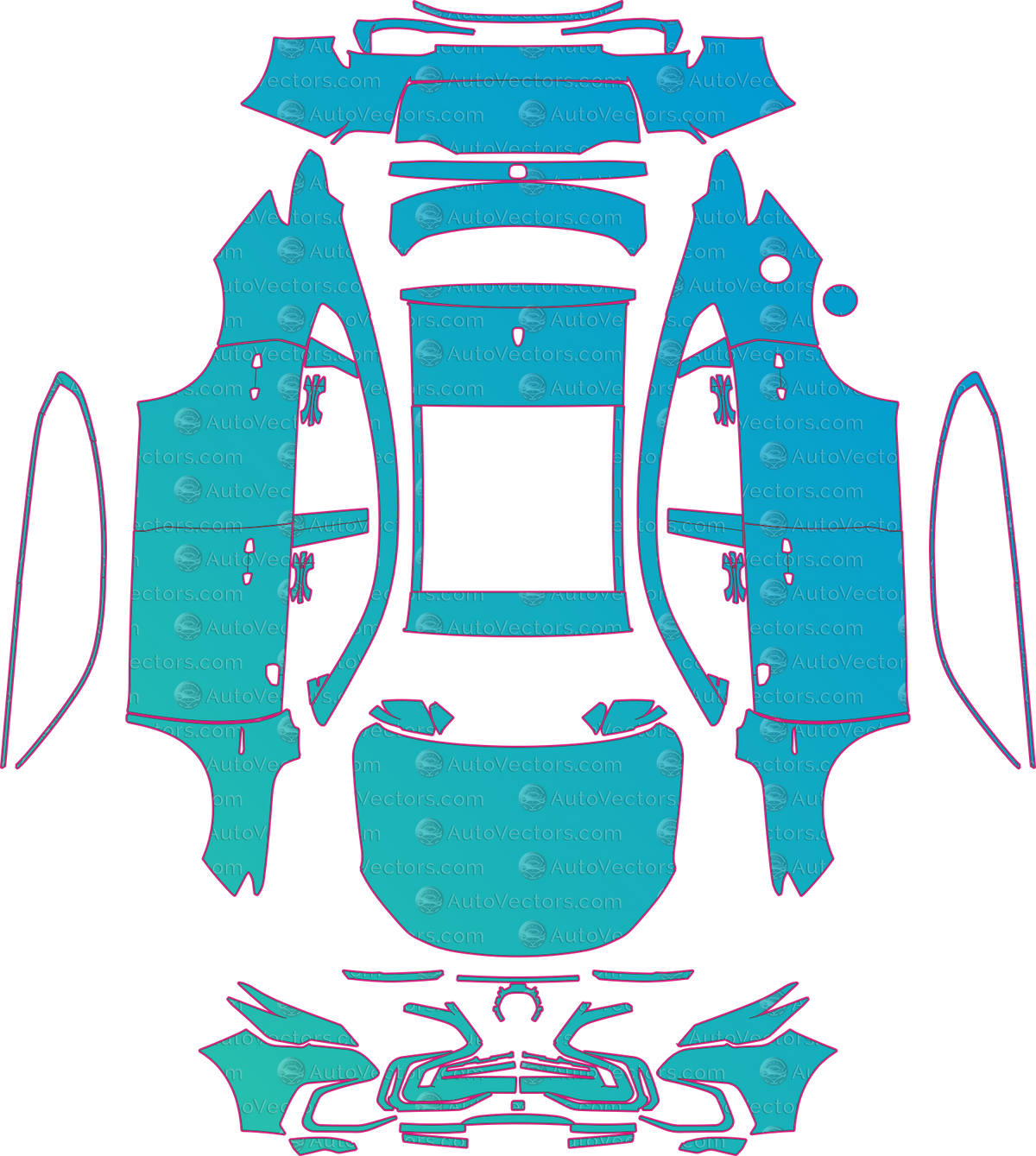 Changan CS85 Base (From 2022) Coupe pre-cut PPF pattern layout