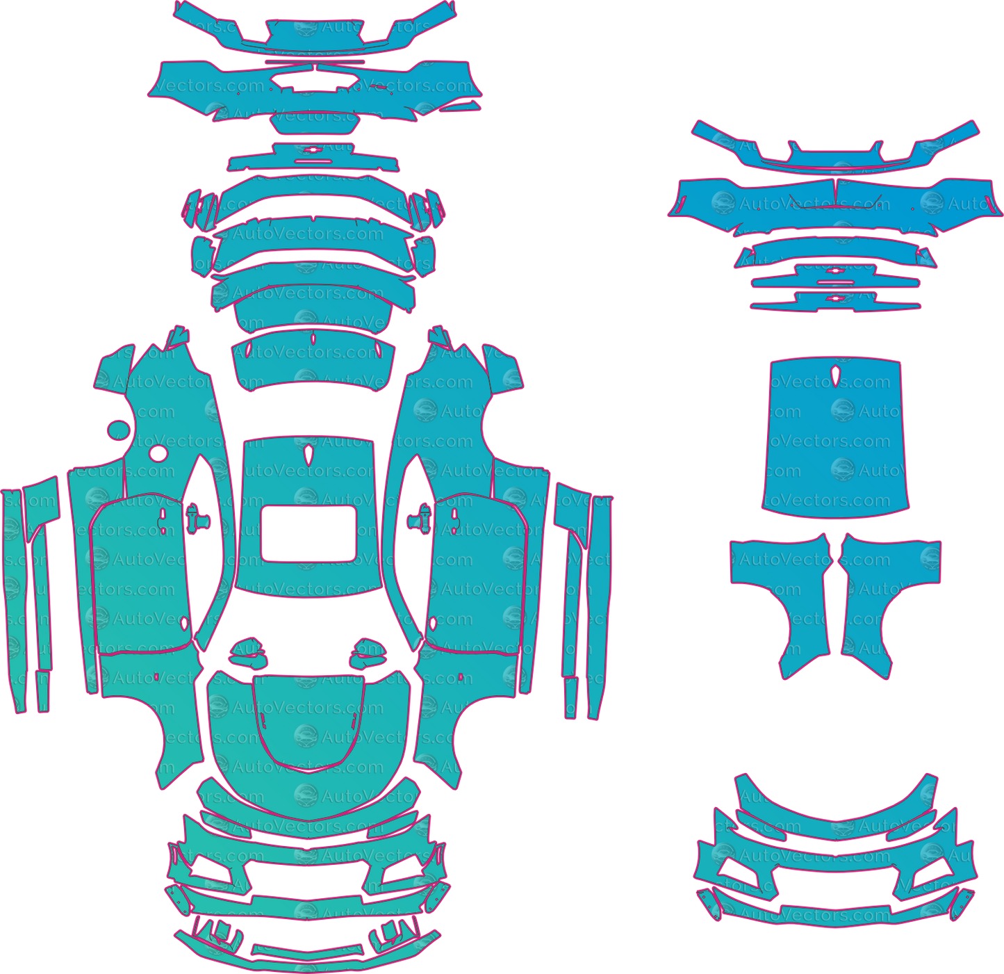 Chevrolet Camaro Alpha ZL1 1LE (2020-2023) Coupe Pre-Cut PPF Pattern Templates – pre-cut PPF pattern templates, digital download vector files (CDR, AI, PDF, DXF, SVG)