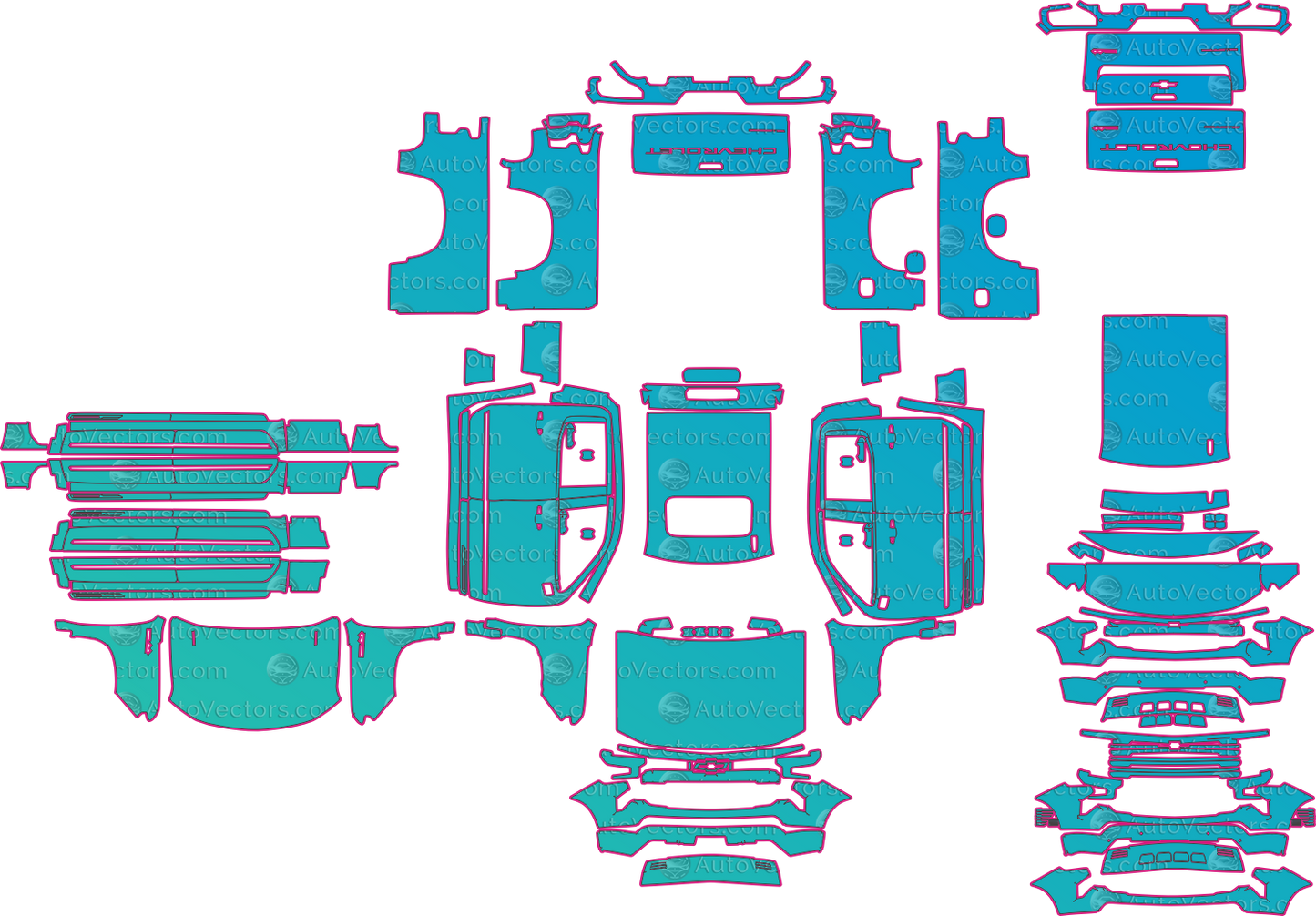 Chevrolet Silverado 1500 High Country (From 2023) Pickup Pre-Cut PPF Pattern Templates – pre-cut PPF pattern templates, digital download vector files (CDR, AI, PDF, DXF, SVG)