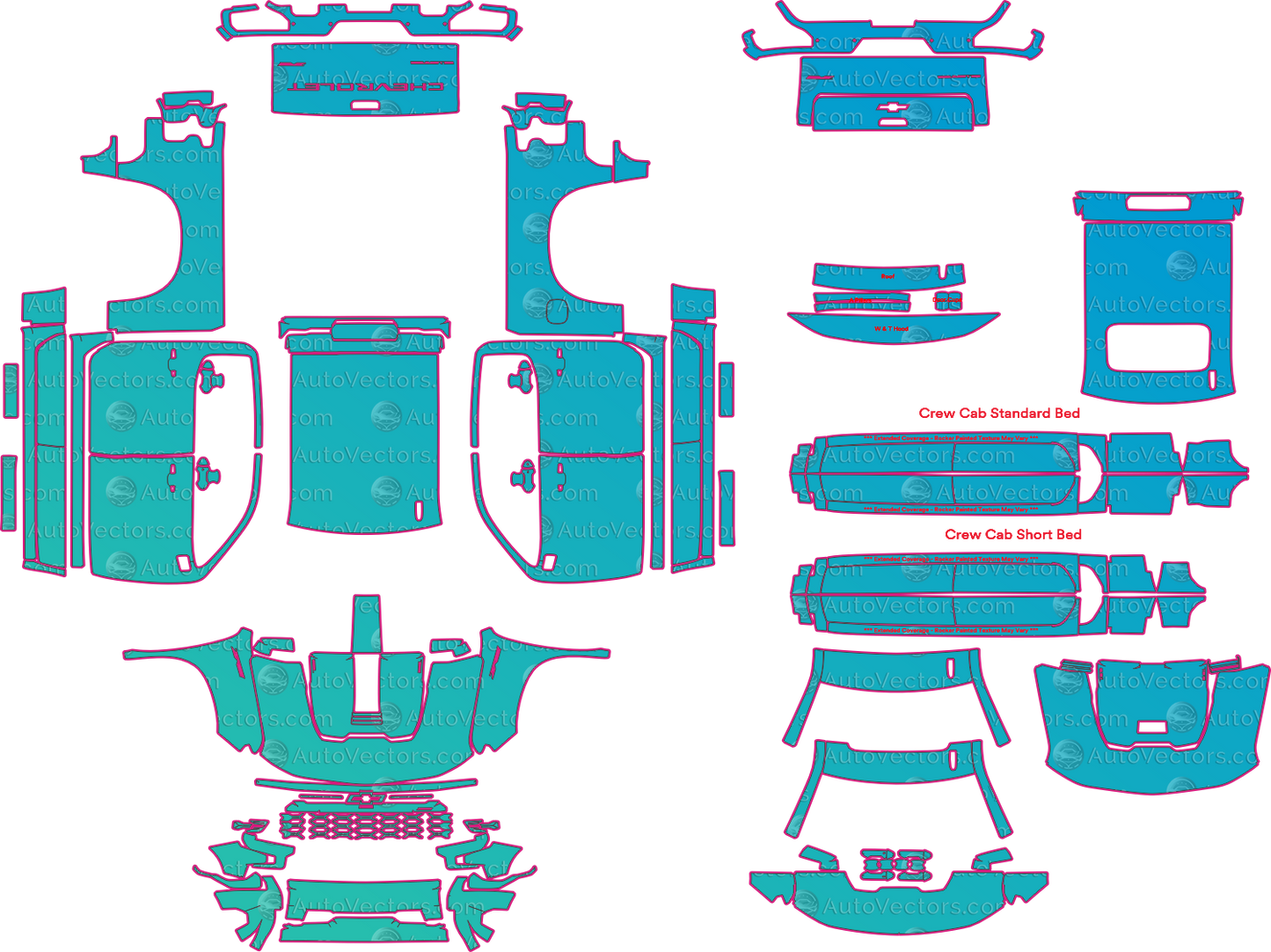 Chevrolet Silverado 1500 ZR2 (From 2023) Pickup Pre-Cut PPF Pattern Templates – pre-cut PPF pattern templates, digital download vector files (CDR, AI, PDF, DXF, SVG)
