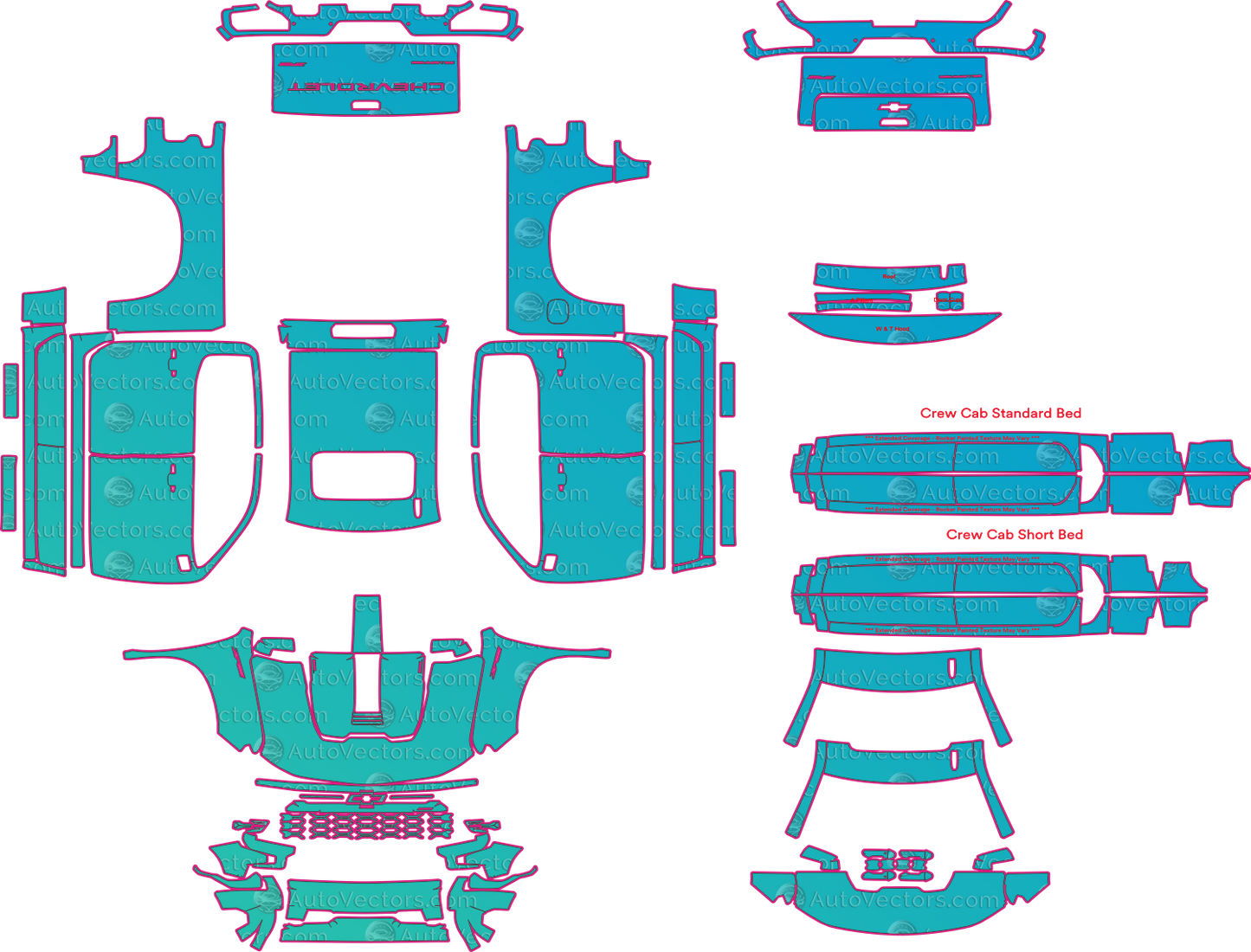 Chevrolet Silverado ZR2 (From 2022) Pickup Pre-Cut PPF Pattern Templates – pre-cut PPF pattern templates, digital download vector files (CDR, AI, PDF, DXF, SVG)