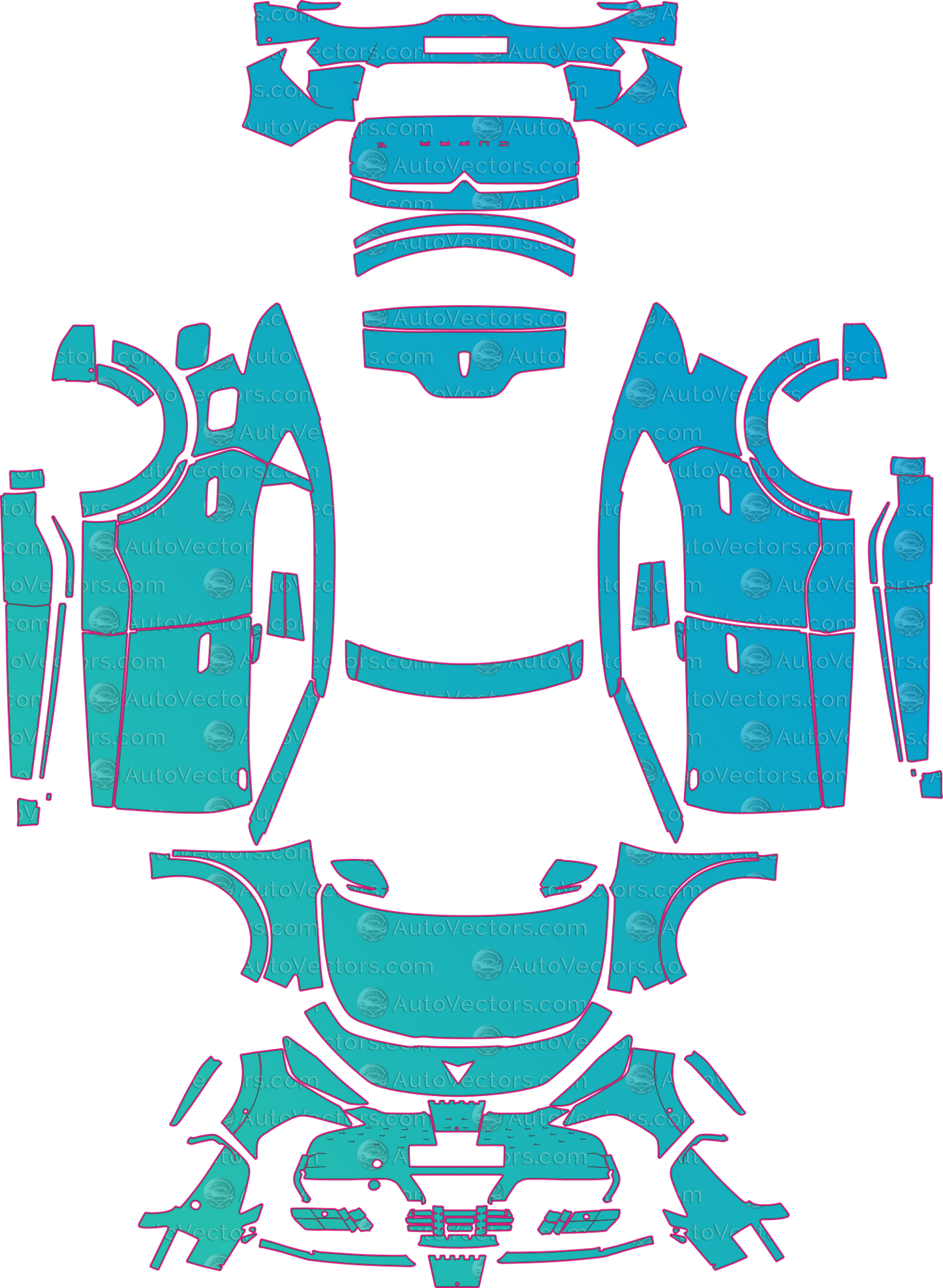 Cupra Tavascan KM7 (From 2025) SUV Pre-Cut PPF Pattern Templates – pre-cut PPF pattern templates, digital download vector files (CDR, AI, PDF, DXF, SVG)