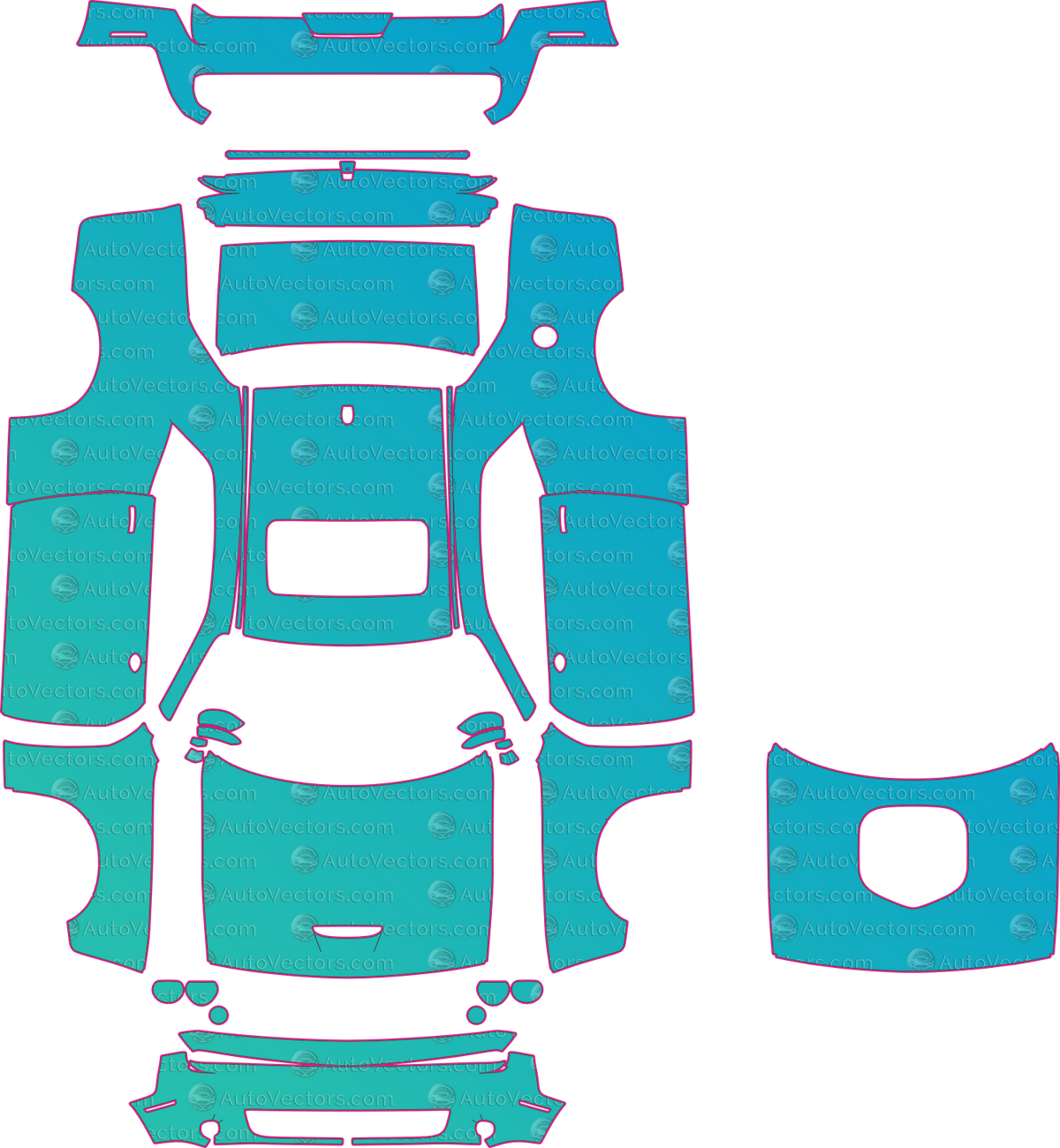 Dodge Challenger RT-GT Awd-GT (From 2019) Coupe pre-cut PPF pattern layout