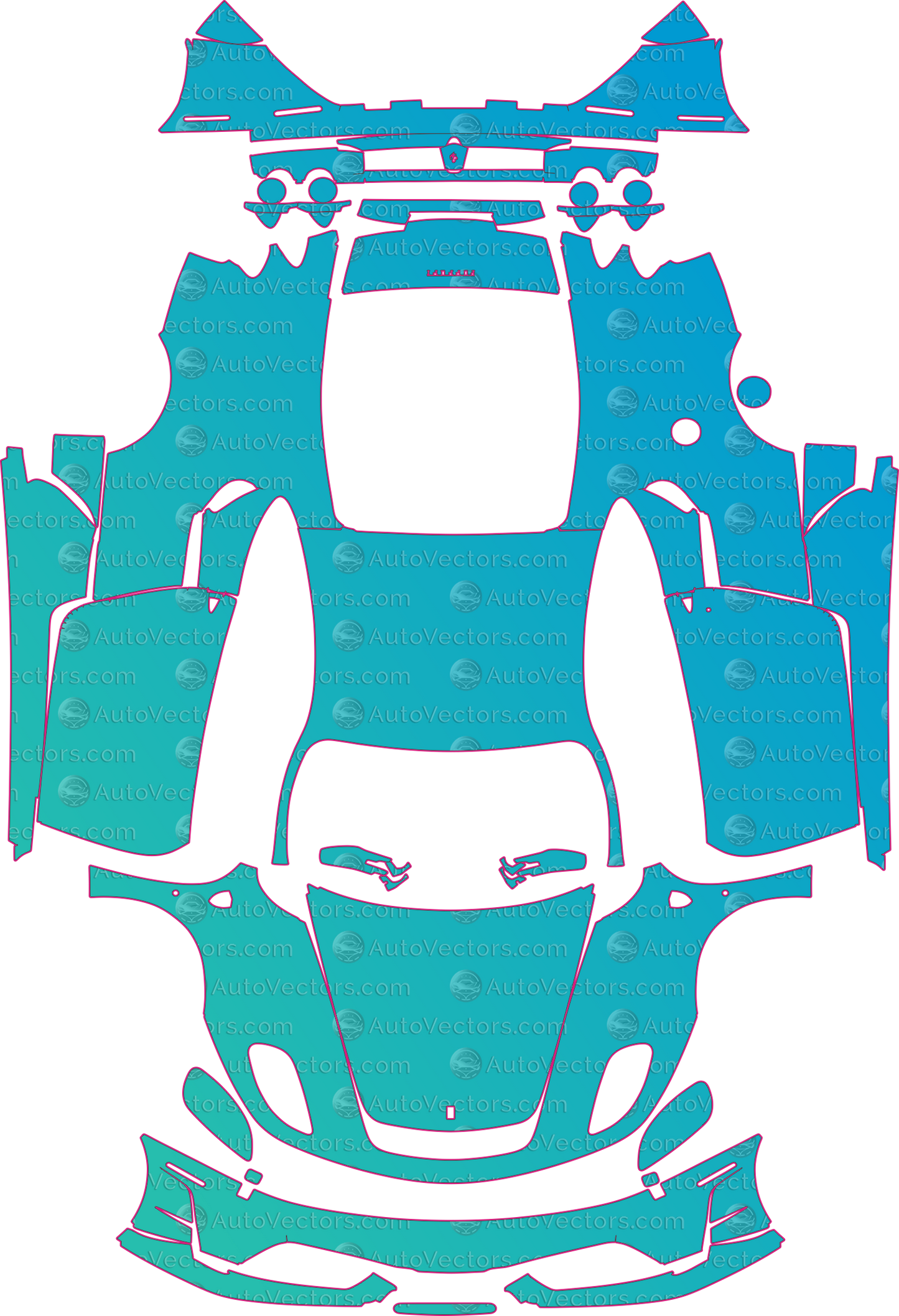 Ferrari 430 Scuderia F131 (From 2007) Coupe Pre-Cut PPF Pattern Templates – pre-cut PPF pattern templates, digital download vector files (CDR, AI, PDF, DXF, SVG)