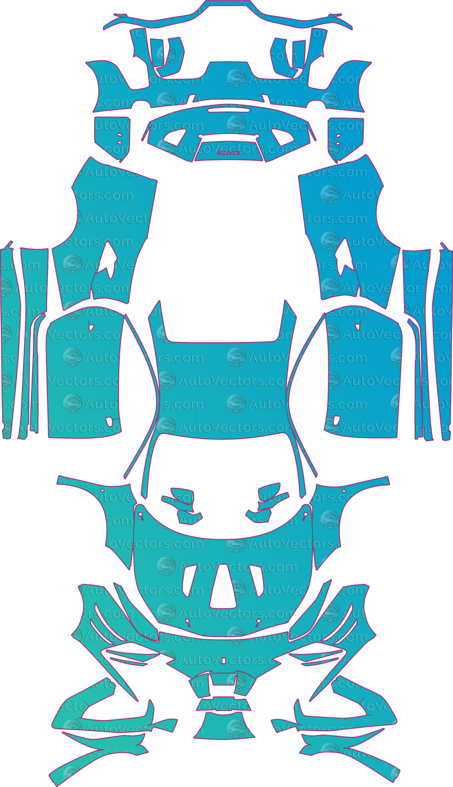Ferrari 488 F142M Challenge Evo (From 2020) Coupe Pre-Cut PPF Pattern Templates – pre-cut PPF pattern templates, digital download vector files (CDR, AI, PDF, DXF, SVG)