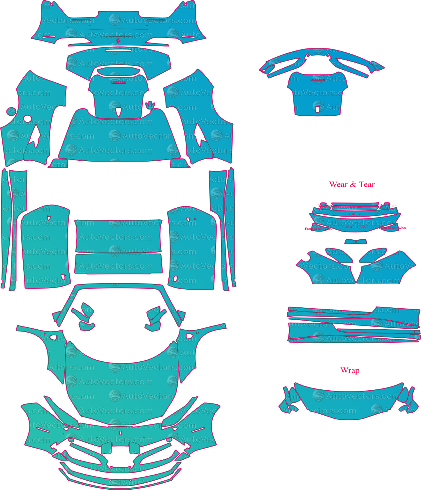 Ferrari 488 Spider (From 2015) Convertible Pre-Cut PPF Pattern Templates – pre-cut PPF pattern templates, digital download vector files (CDR, AI, PDF, DXF, SVG)
