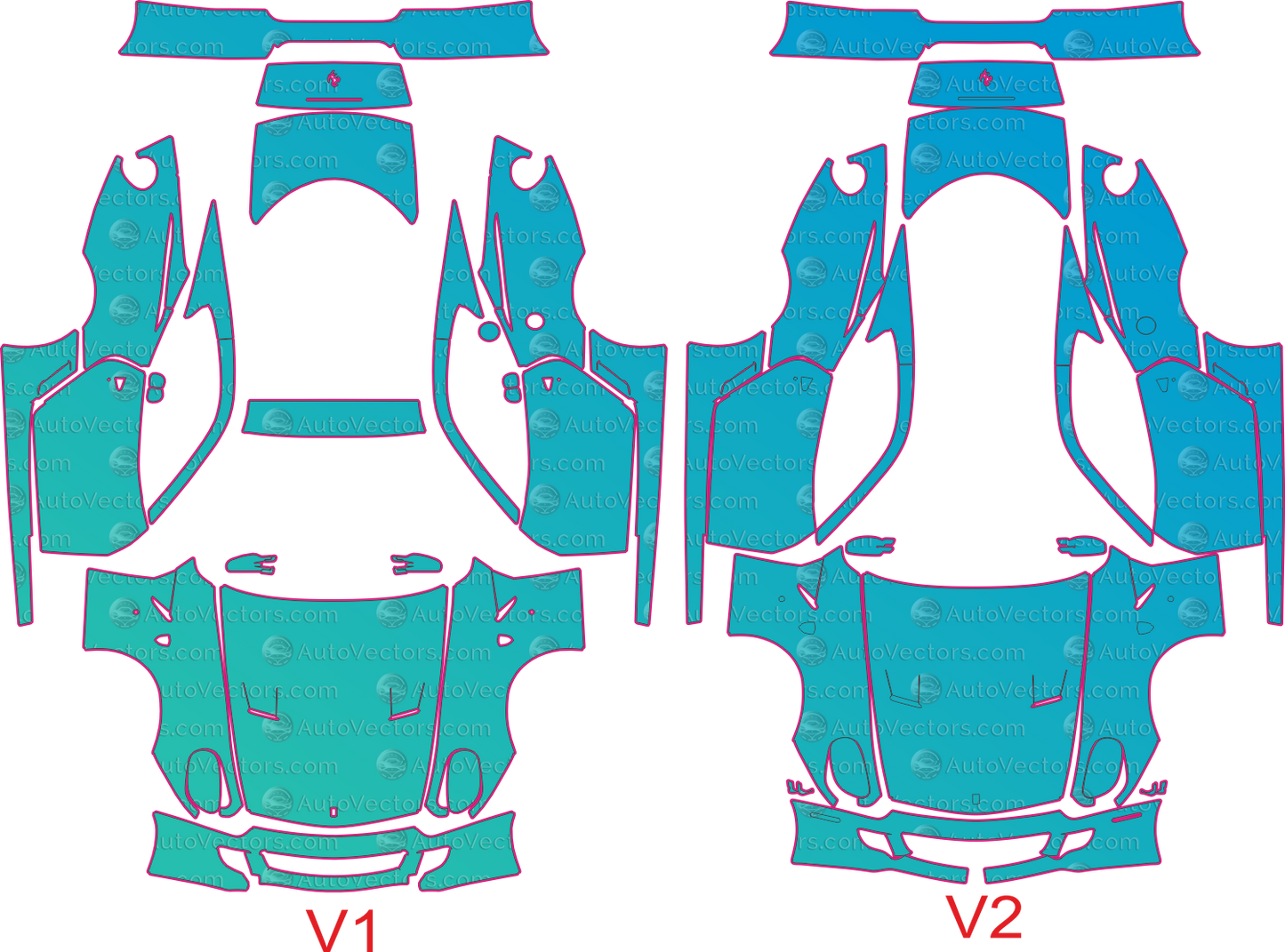 Ferrari 599 GTB Fiorano F141 (From 2006) Coupe Pre-Cut PPF Pattern Templates – pre-cut PPF pattern templates, digital download vector files (CDR, AI, PDF, DXF, SVG)