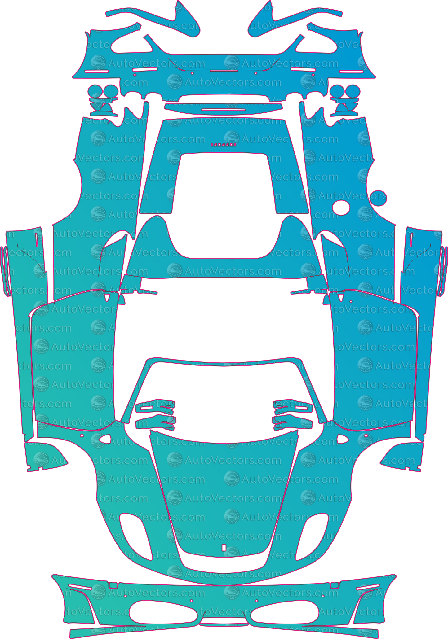 Ferrari F430 Spider F131 (From 2005) Convertible Pre-Cut PPF Pattern Templates – pre-cut PPF pattern templates, digital download vector files (CDR, AI, PDF, DXF, SVG)