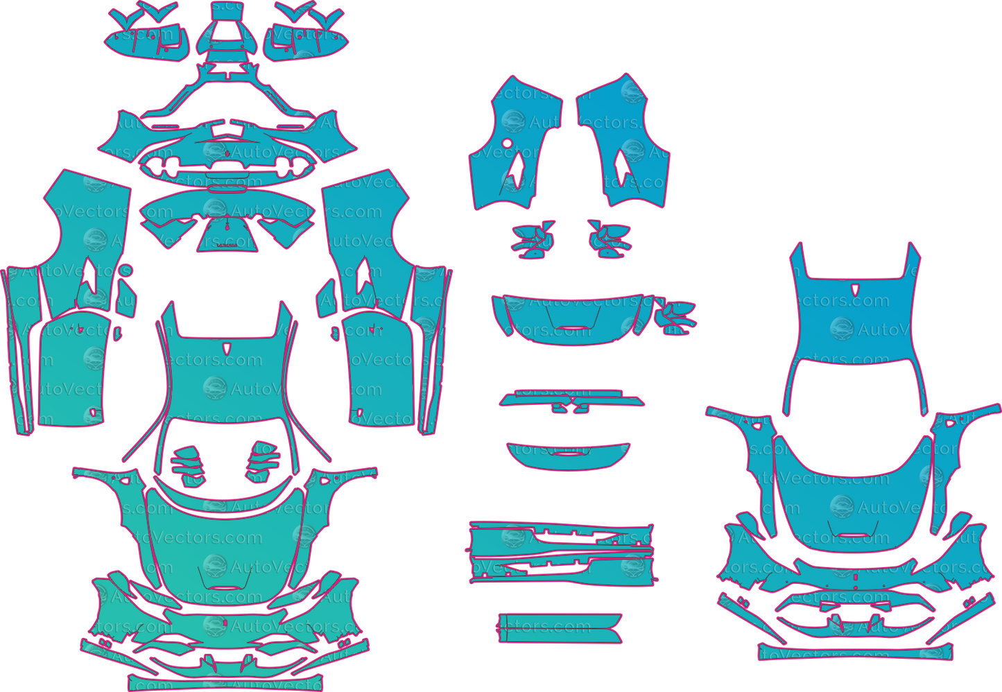 Ferrari F8 Tributo F142MFL (From 2020) Coupe Pre-Cut PPF Pattern Templates – pre-cut PPF pattern templates, digital download vector files (CDR, AI, PDF, DXF, SVG)