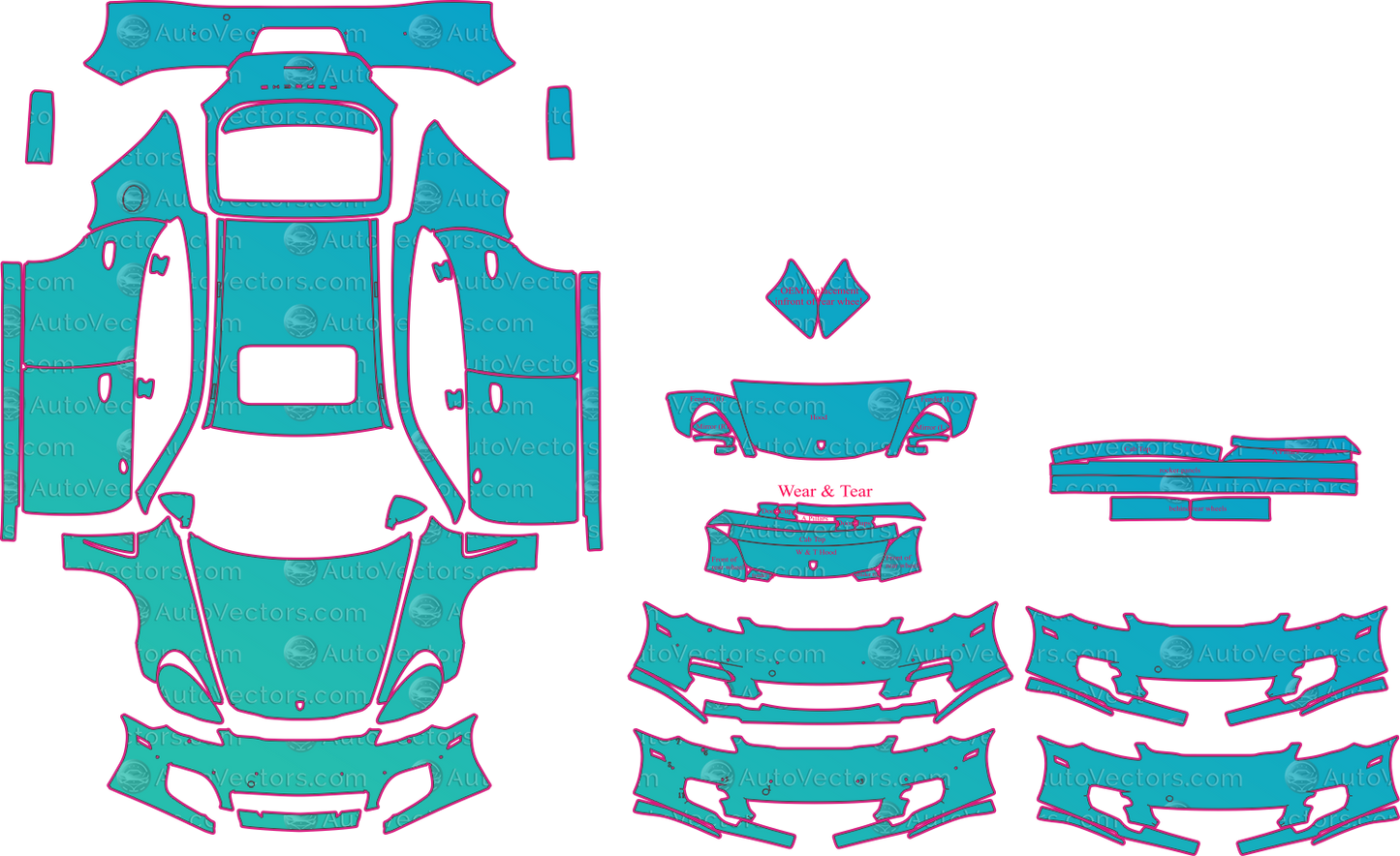 Porsche Panamera 970 (From 2010) Sedan Pre-Cut PPF Pattern Templates – pre-cut PPF pattern templates, digital download vector files (CDR, AI, PDF, DXF, SVG)