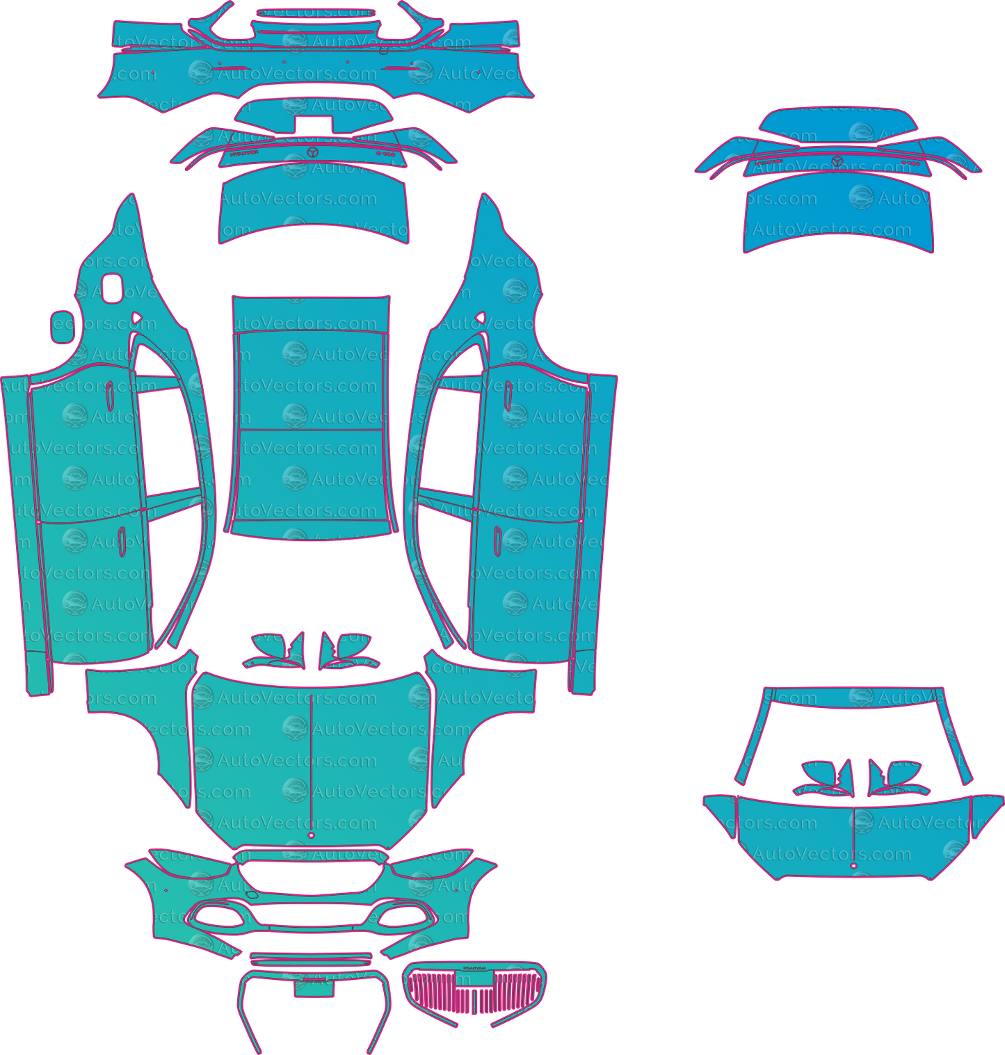 Mercedes-Benz S-Class Maybach Z223 (From 2021) Sedan Pre-Cut PPF Pattern Templates – pre-cut PPF pattern templates, digital download vector files (CDR, AI, PDF, DXF, SVG)