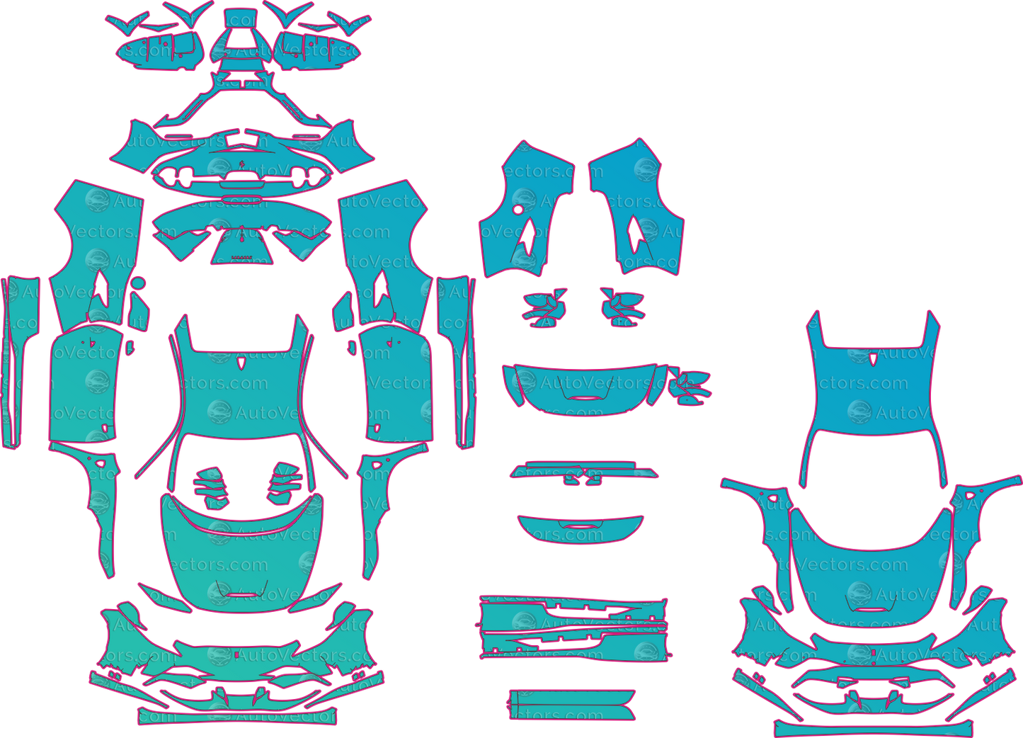 Ferrari F8 Tributo F142MFL (From 2020) Coupe Pre-Cut PPF Pattern Templates – pre-cut PPF pattern templates, digital download vector files (CDR, AI, PDF, DXF, SVG)