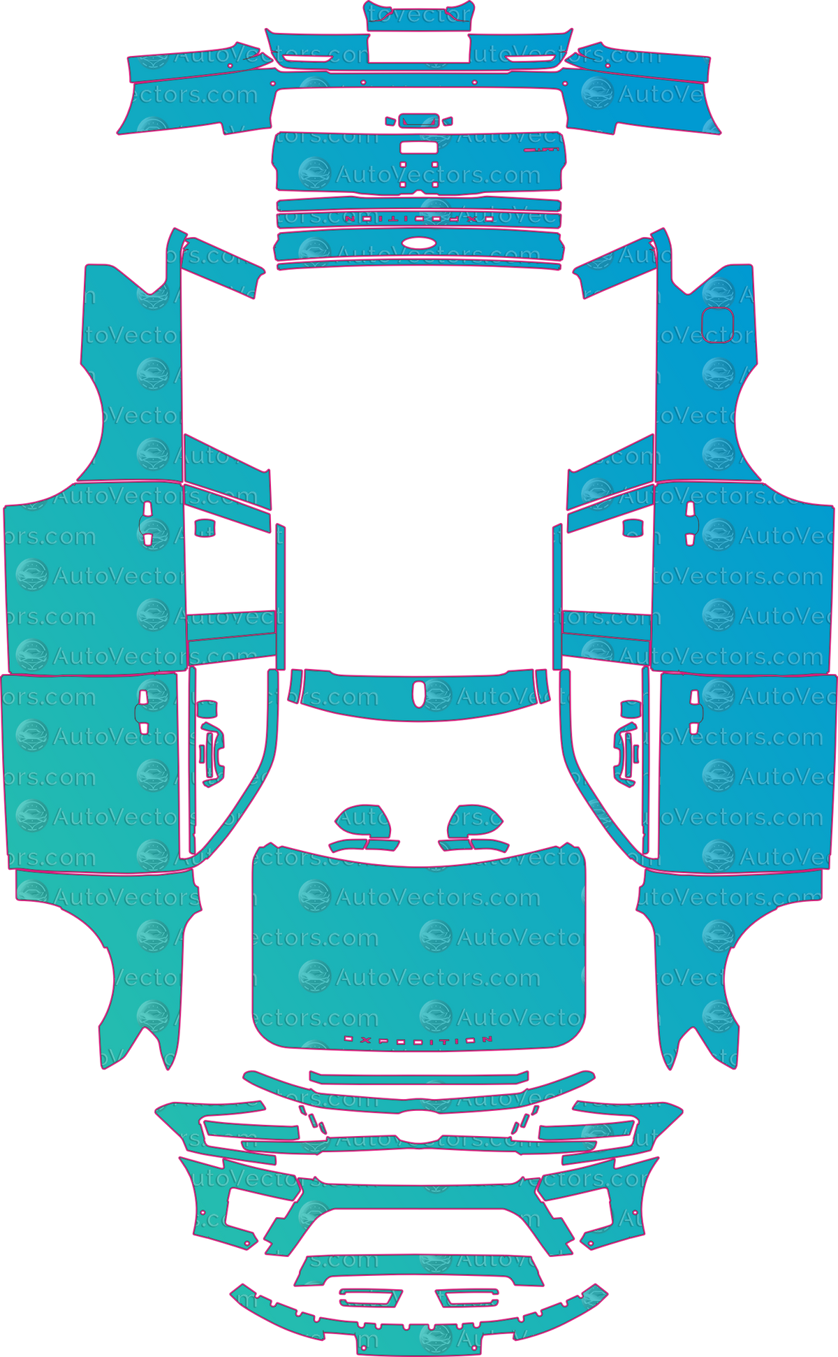 Ford Expedition Max Kingranch (From 2022) SUV – pre-cut PPF pattern templates, instant digital download vector cut files (CDR, AI, PDF, SVG)
