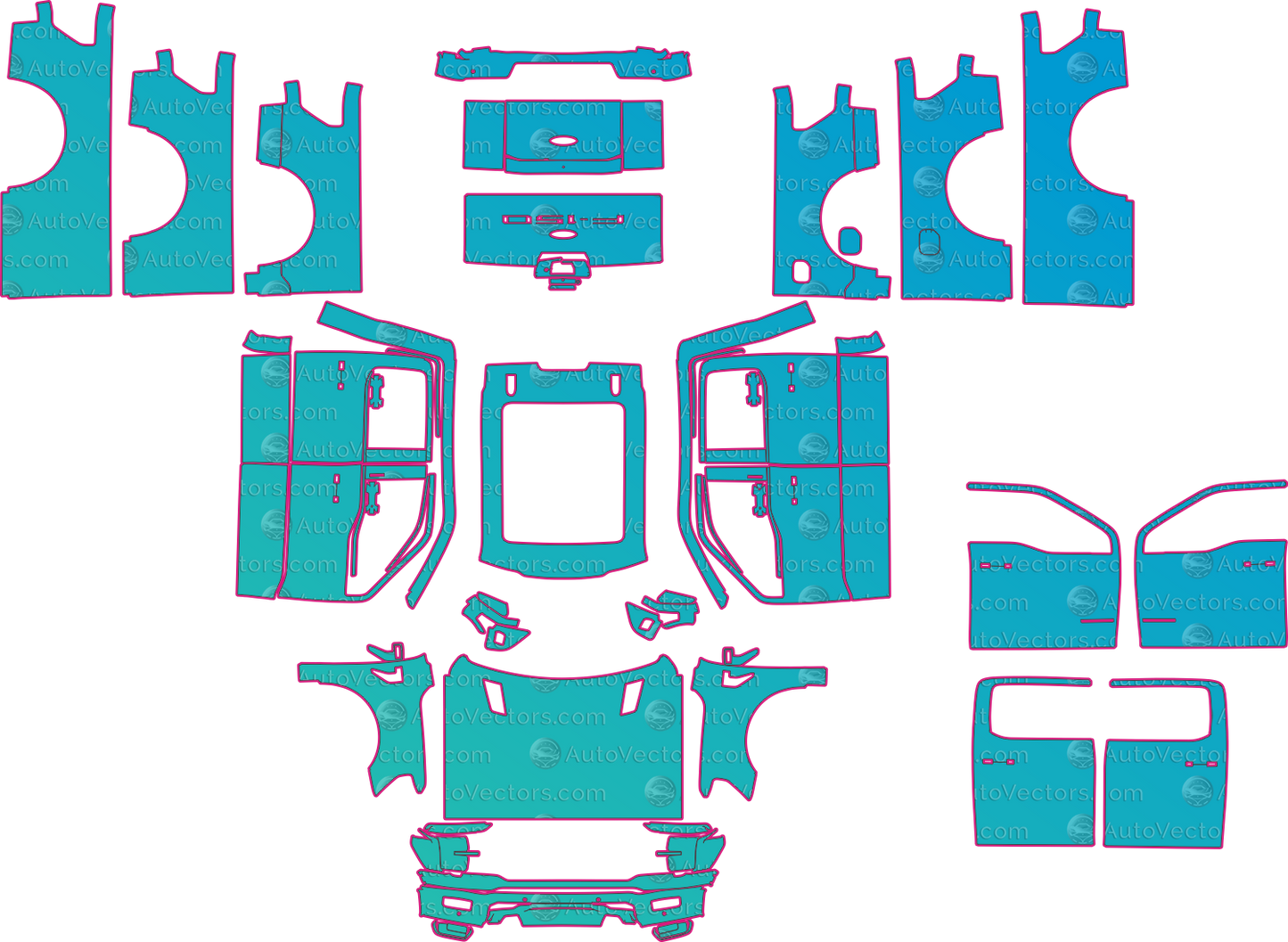 Ford F-150 P702 King Ranch Facelift (From 2024) Pickup Pre-Cut PPF Pattern Templates – pre-cut PPF pattern templates, digital download vector files (CDR, AI, PDF, DXF, SVG)