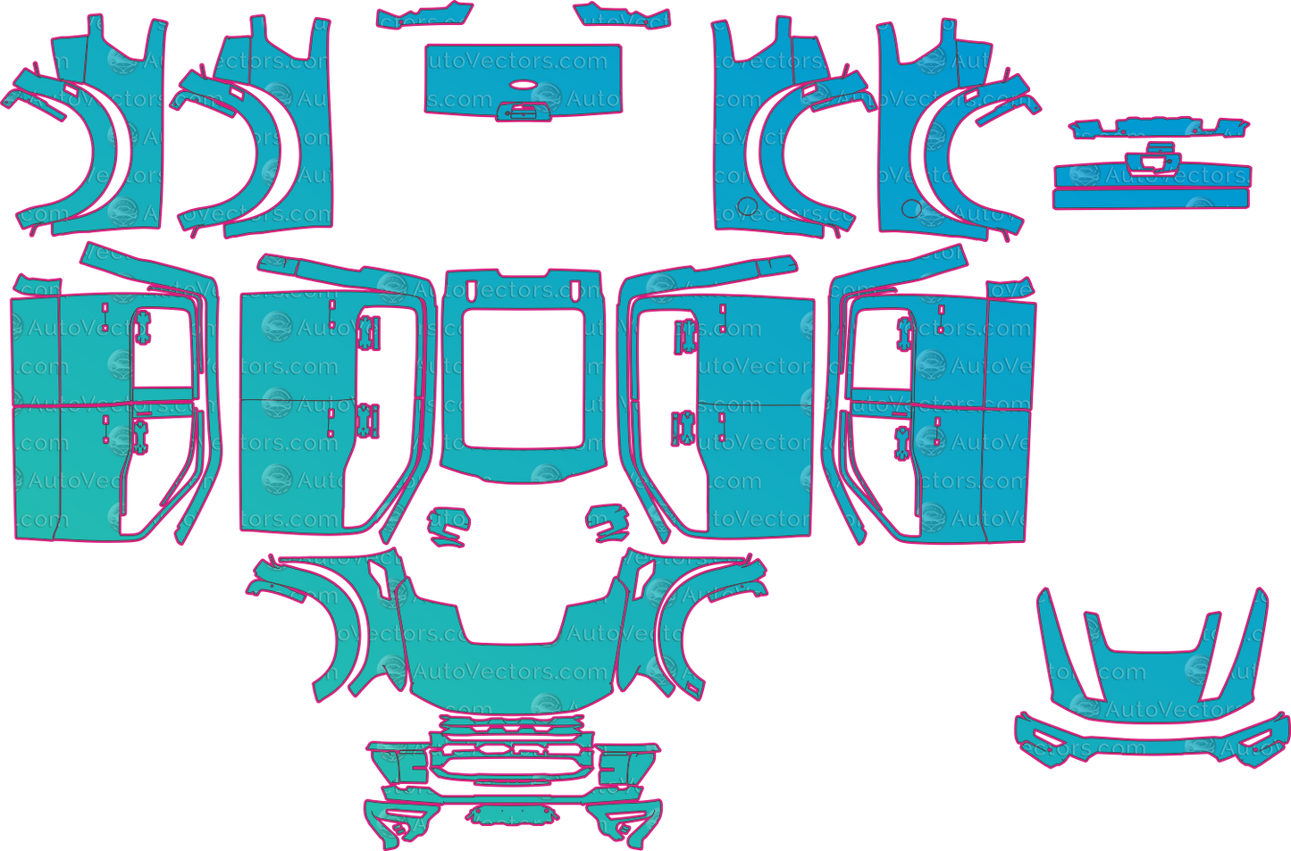 Ford F-150 Raptor R P702 Facelift (From 2024) Pickup Pre-Cut PPF Pattern Templates – pre-cut PPF pattern templates, digital download vector files (CDR, AI, PDF, DXF, SVG)