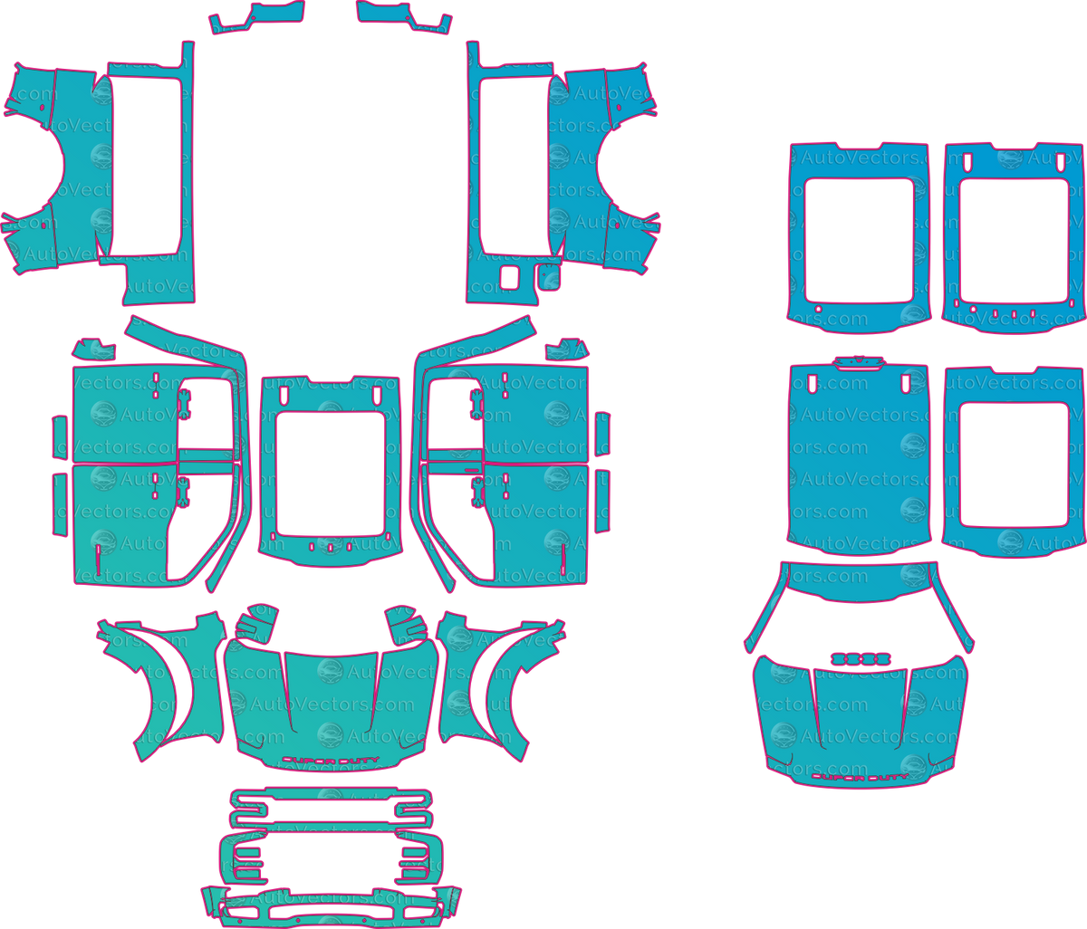Ford F-450 Platinum (From 2023) Pickup – pre-cut PPF pattern templates, instant digital download vector cut files (CDR, AI, PDF, SVG)