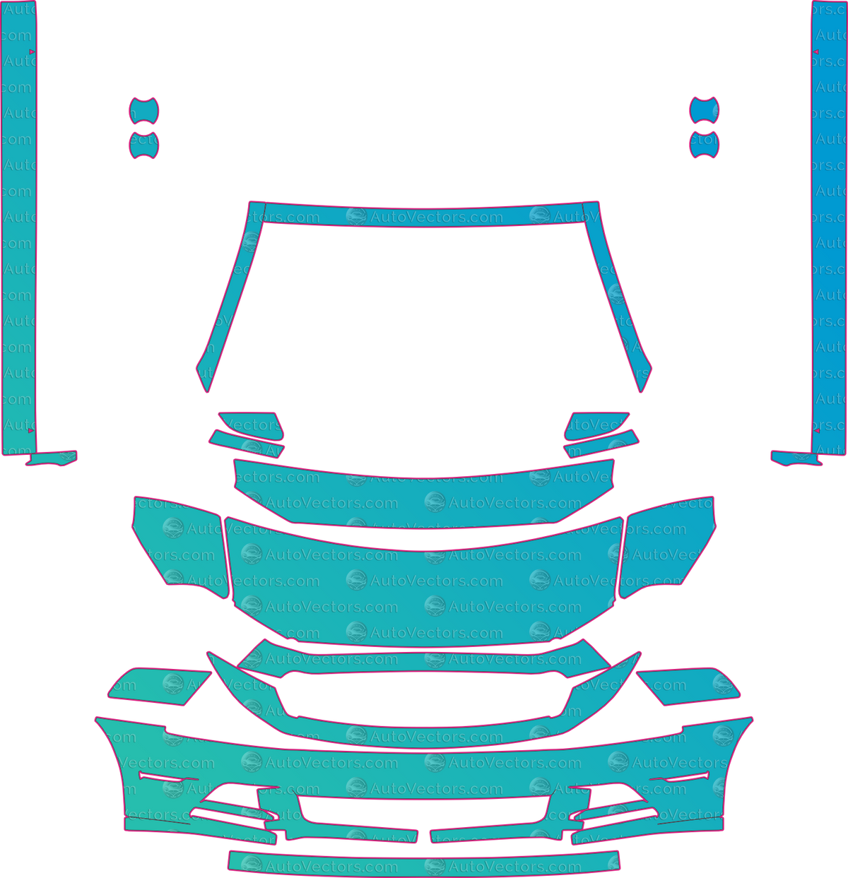 Ford Mustang GT-GT Premium-V6 Premium (From 2013) Coupe pre-cut PPF pattern layout